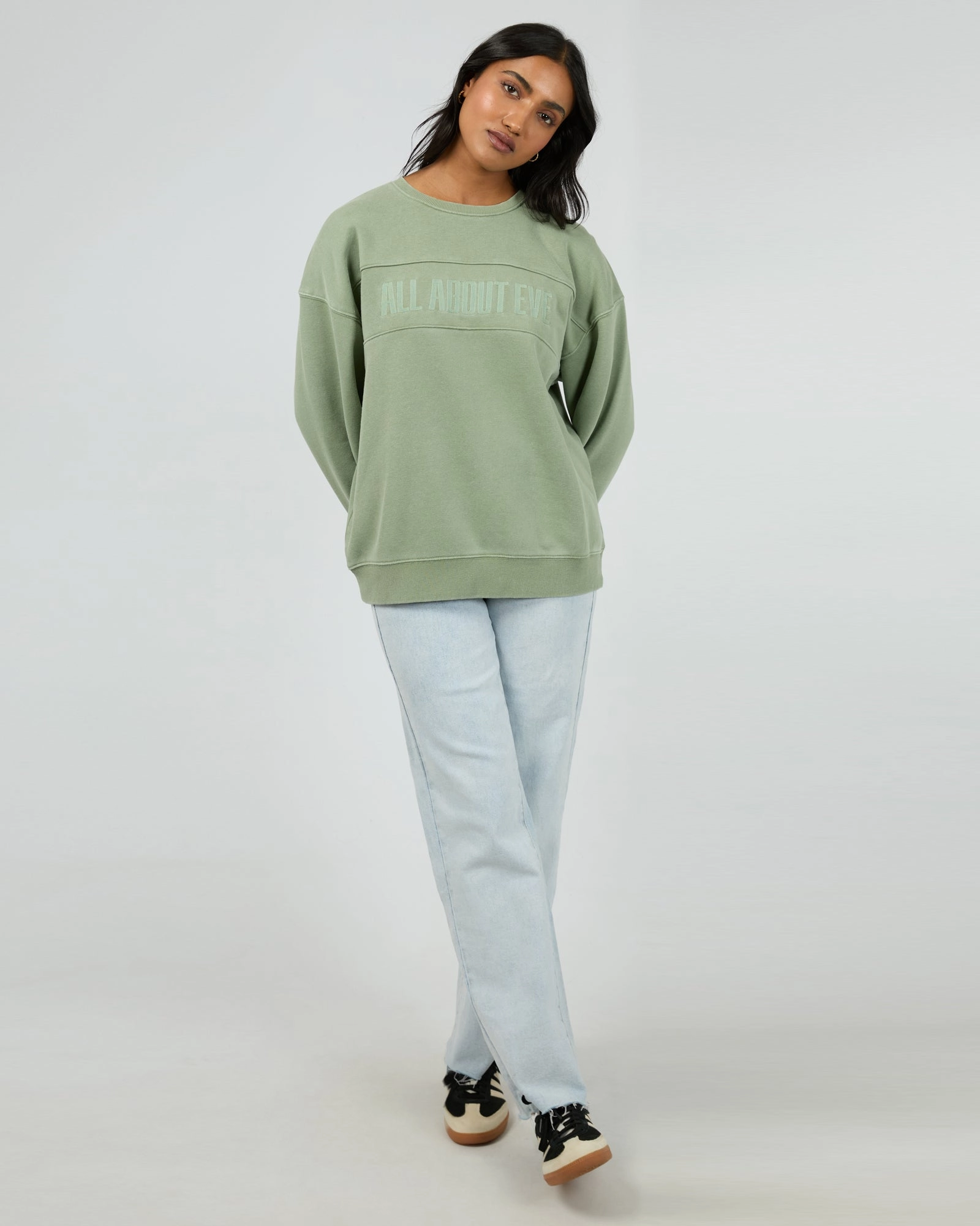 All About Eve Vital Washed Oversized Crew Khaki
