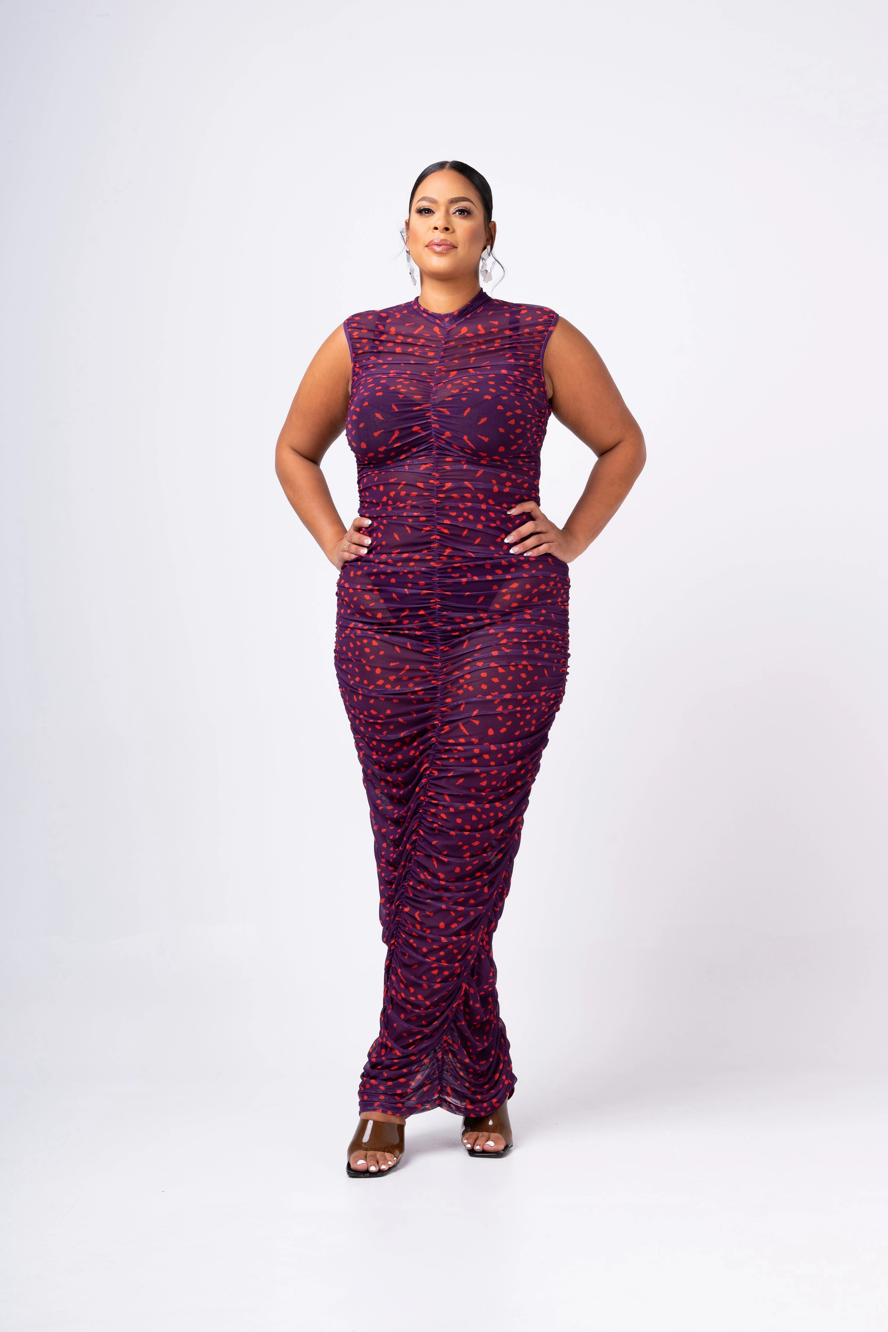 AMINAH RUCHED MAXI MESH DRESS