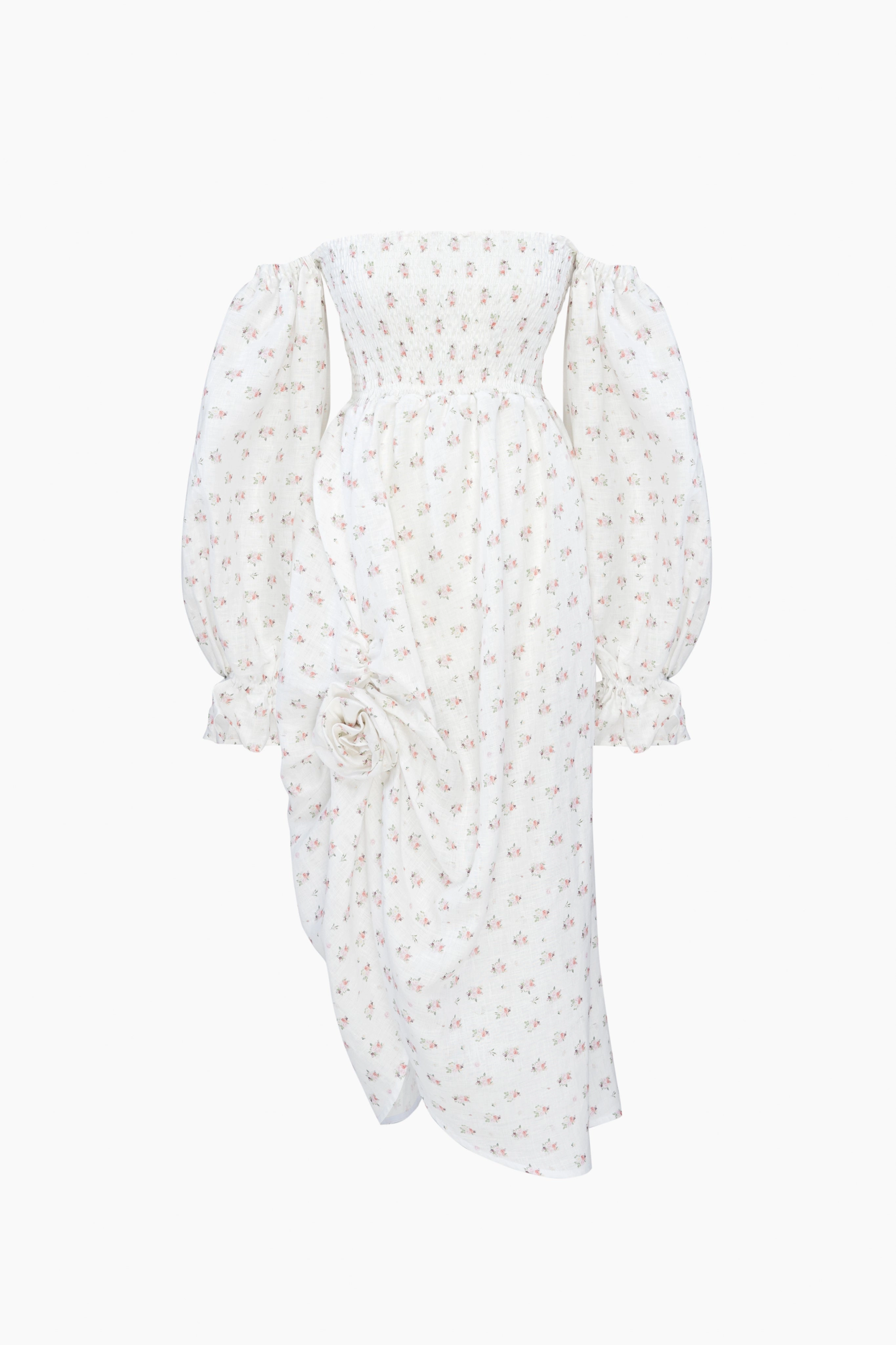 Atlanta Linen Dress with Rose Detail in Bouquets