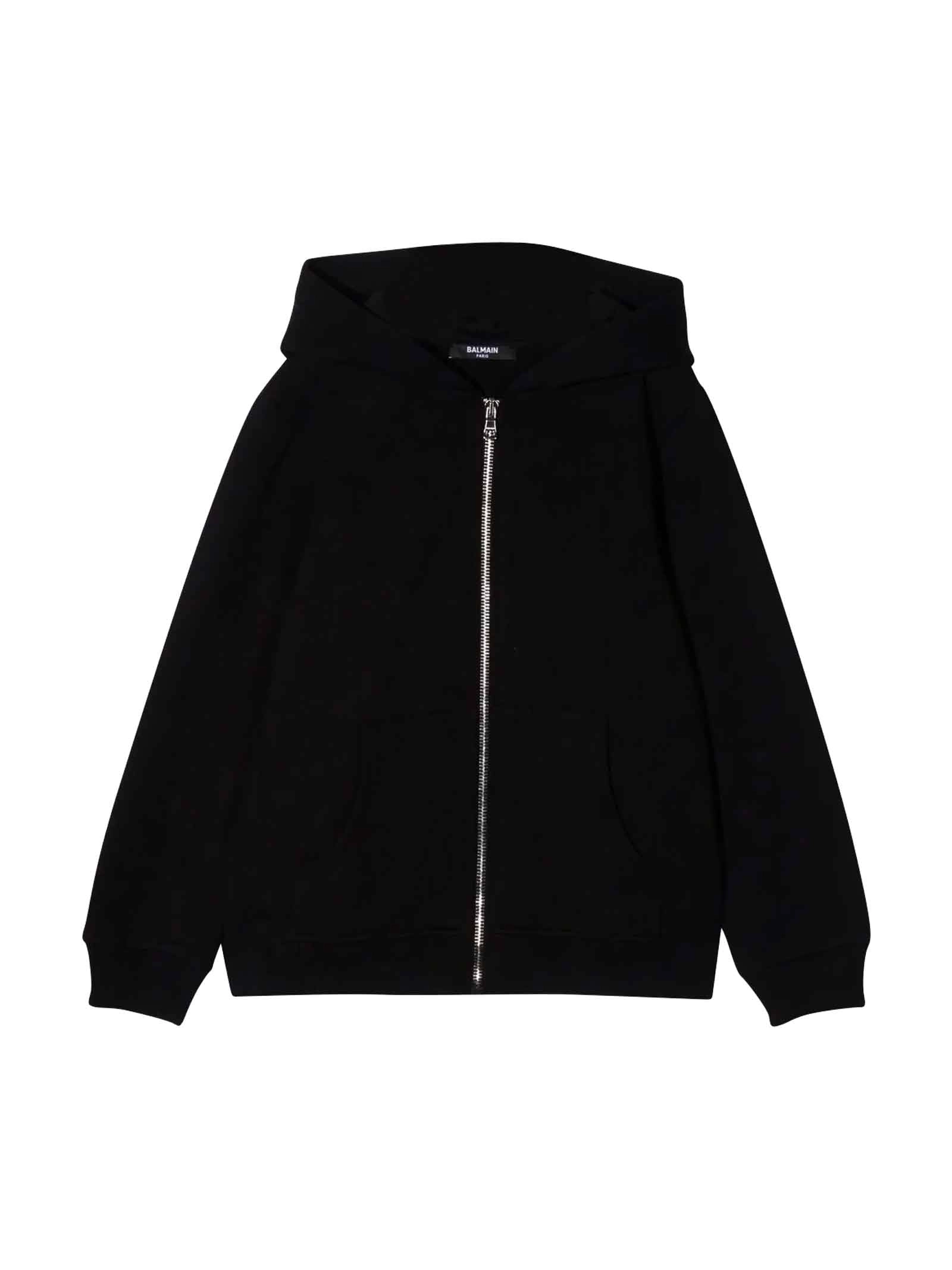 Balmain Kids Logo Print Zip Hoodie