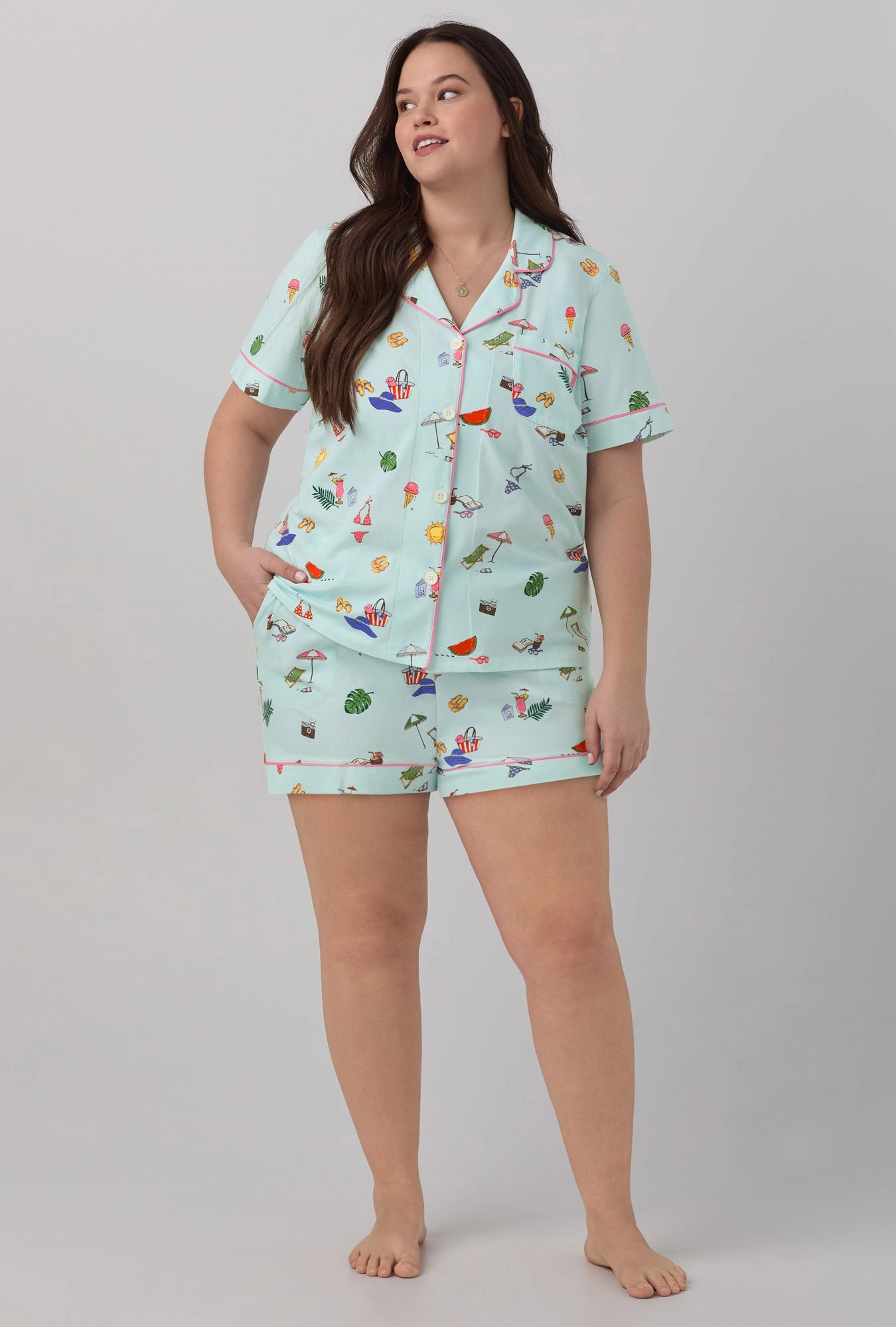 Beach Day Short Sleeve Classic Shorty Stretch Jersey PJ Set