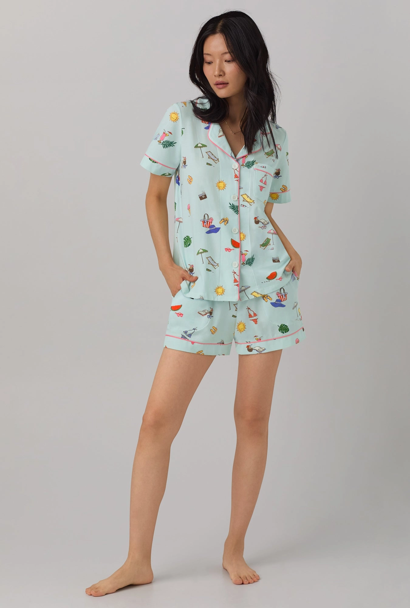 Beach Day Short Sleeve Classic Shorty Stretch Jersey PJ Set