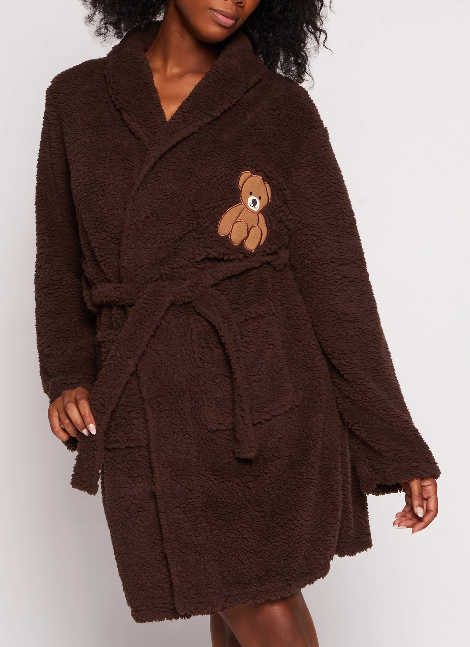 Bear Embroidered Sherpa Robe