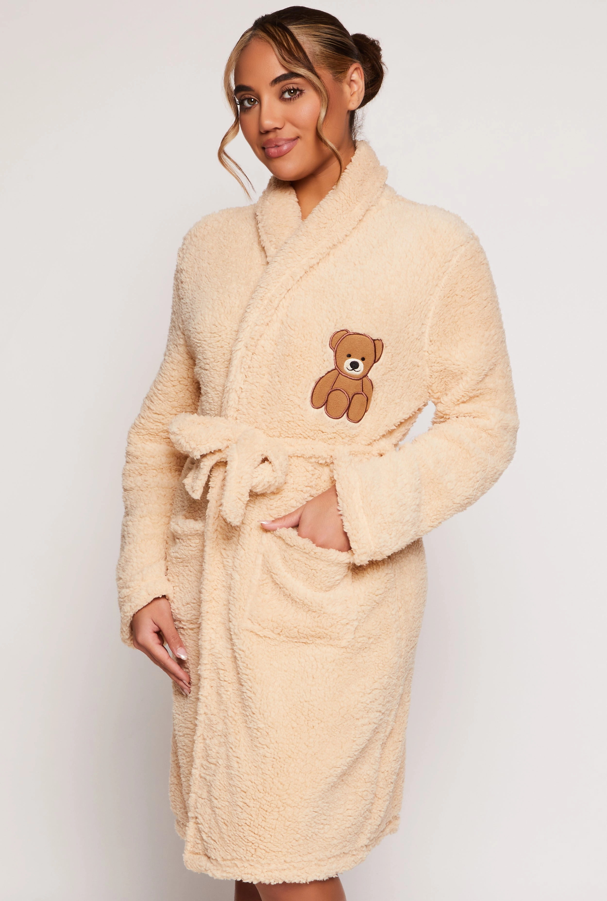 Bear Embroidered Sherpa Robe