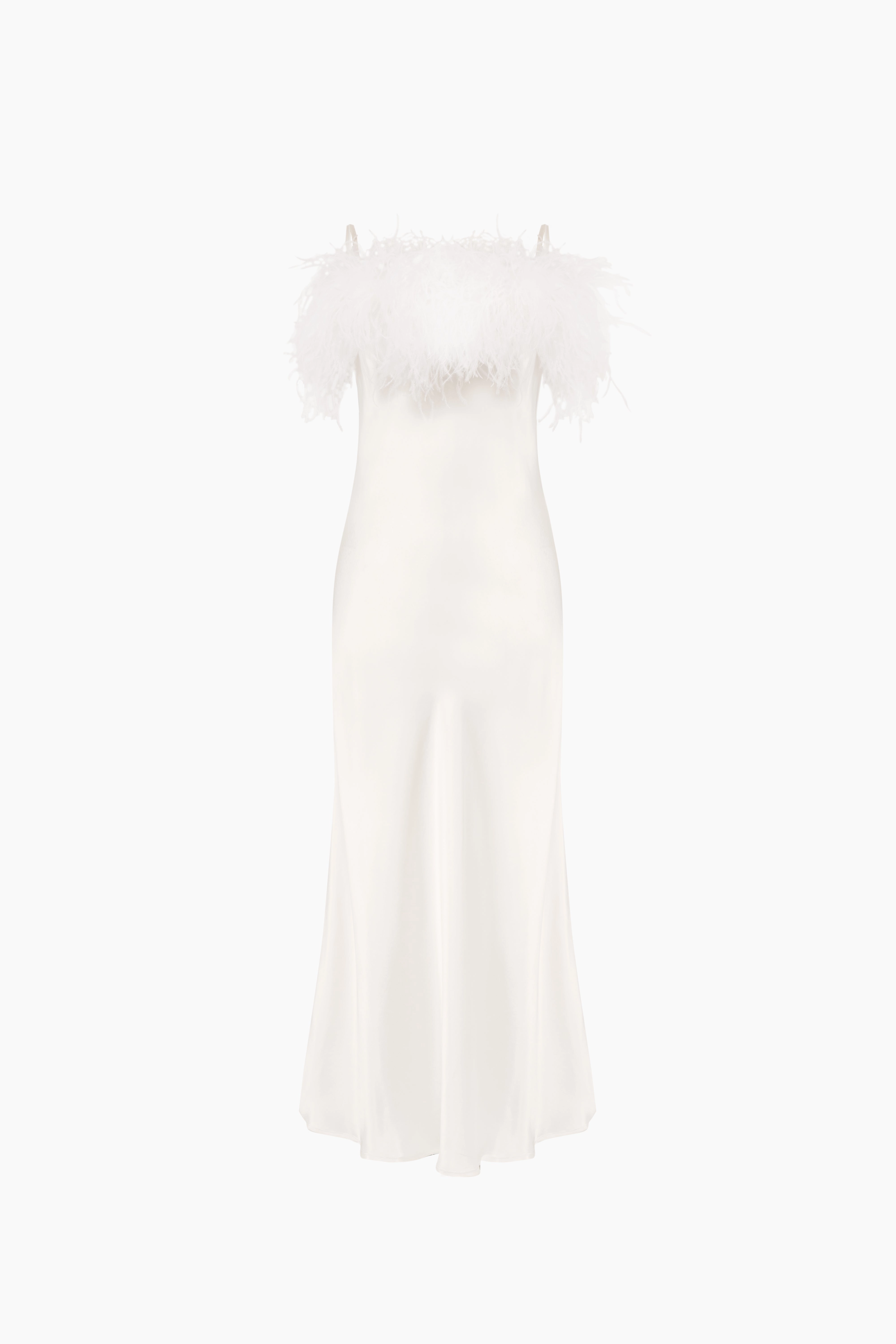 Boheme Slip Dress with Feathers in White