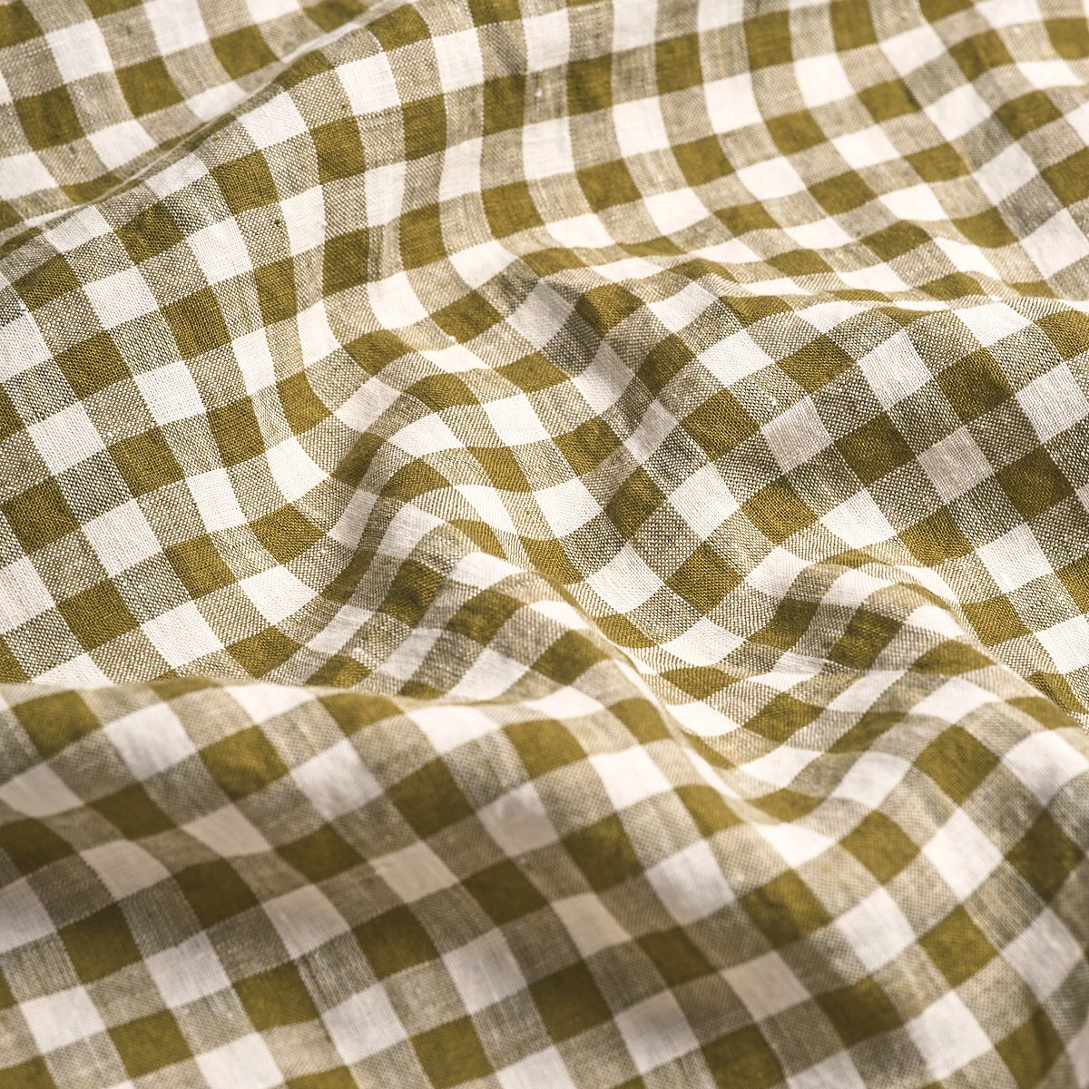 Botanical Green Gingham 100% Linen Fitted Sheet