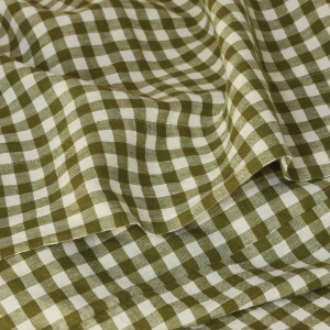 Botanical Green Gingham 100% Linen Flat Sheet