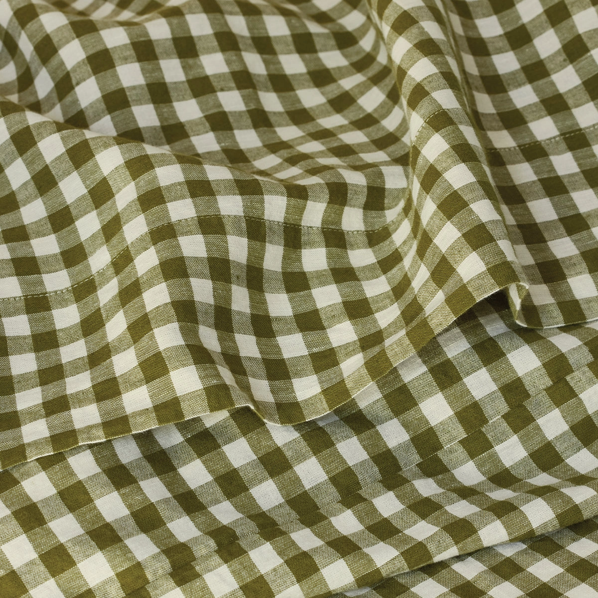 Botanical Green Gingham 100% Linen Flat Sheet
