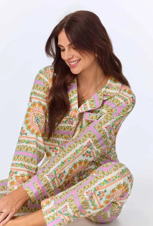 California Dreaming Long Sleeve Classic Woven Cotton Poplin PJ Set