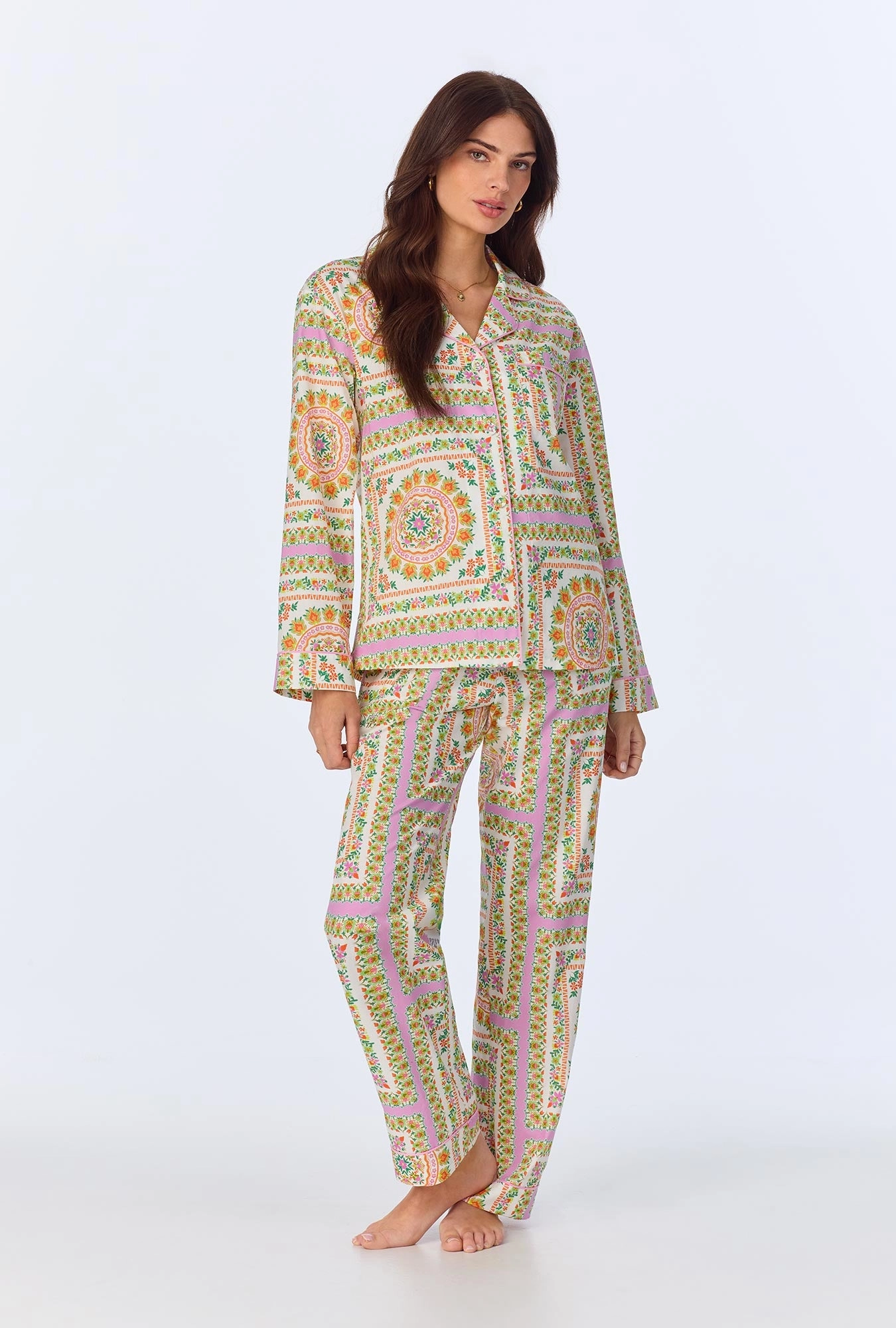 California Dreaming Long Sleeve Classic Woven Cotton Poplin PJ Set