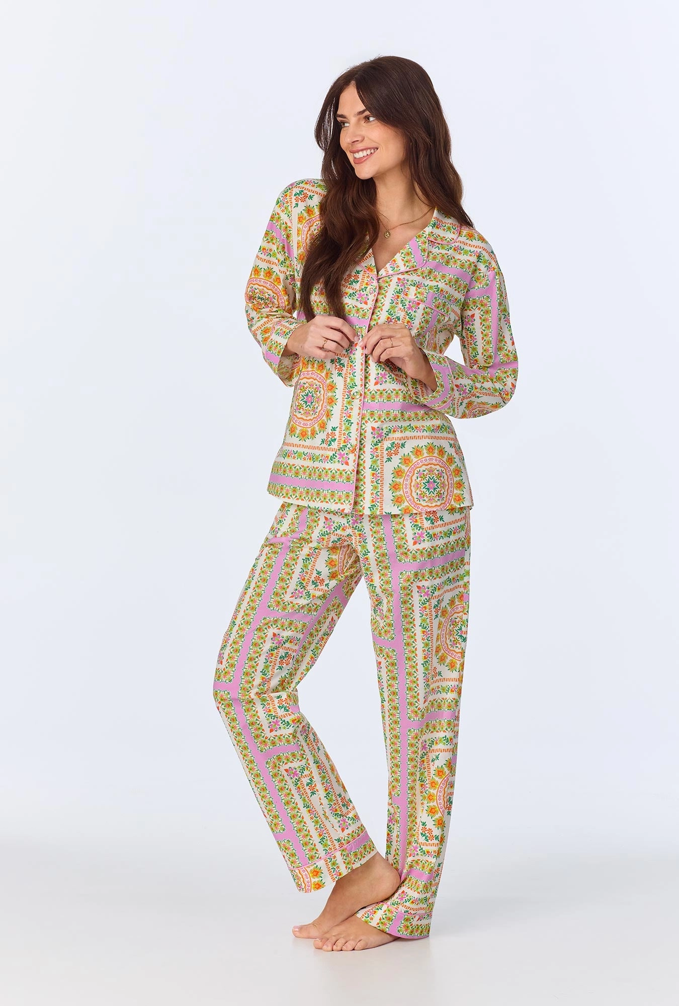 California Dreaming Long Sleeve Classic Woven Cotton Poplin PJ Set