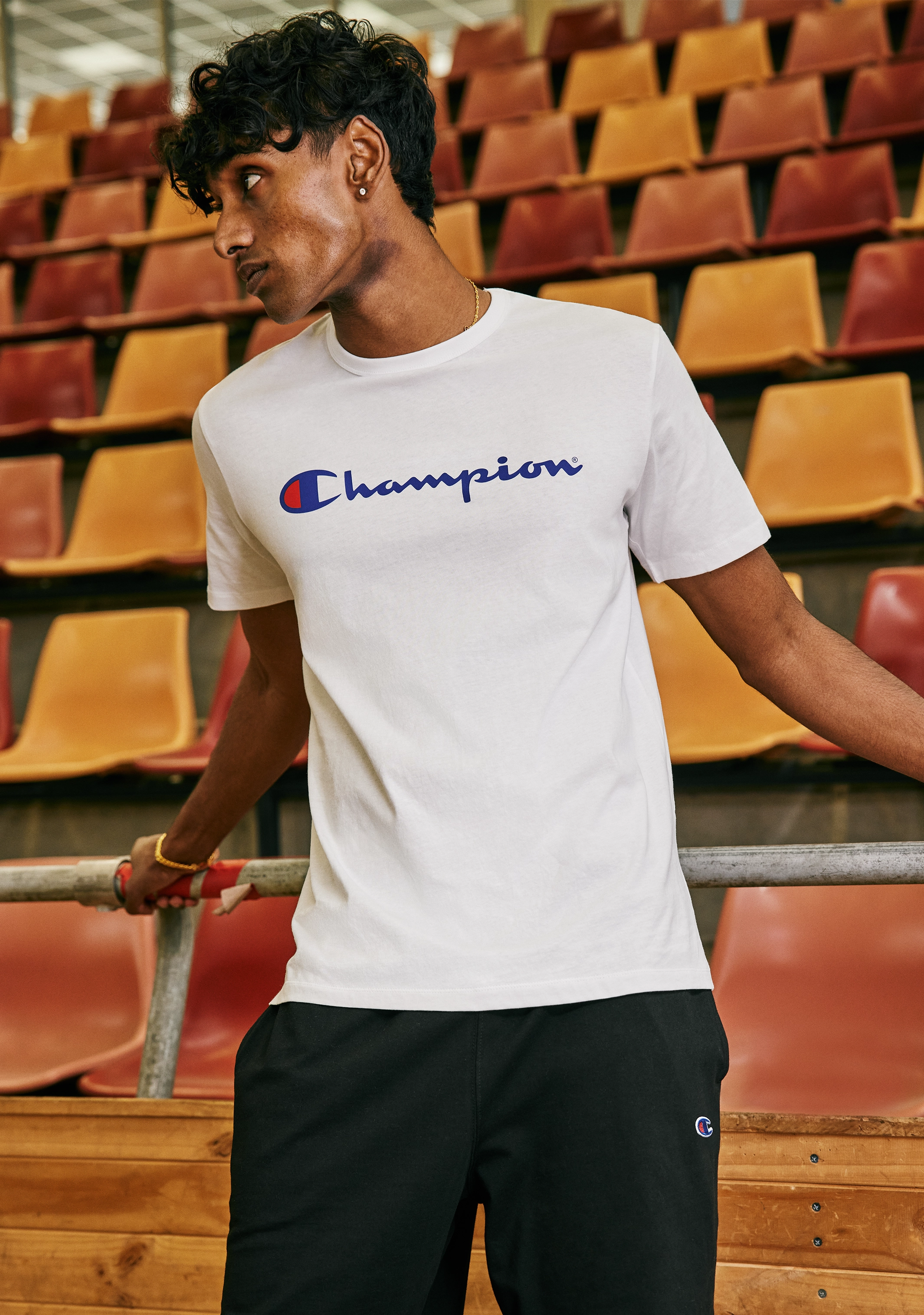 Champion Men's Script Logo Short Sleeve Tee White