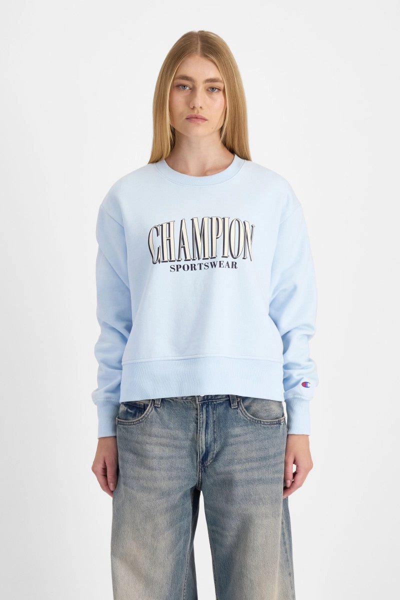 CHAMPION WOMEN'S GRAPHIC CREW BLUE SWEATSHIRT