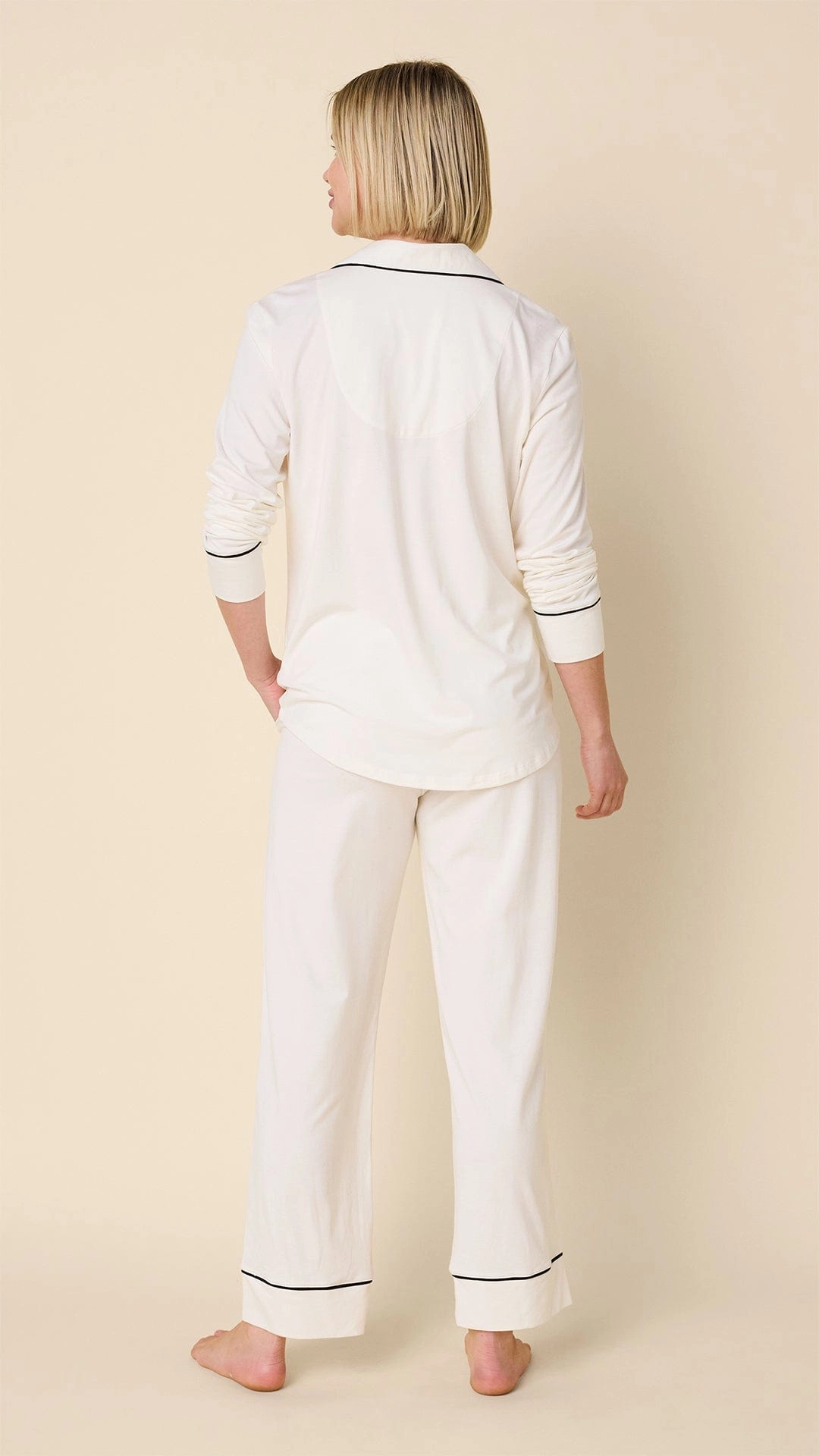 Classic Pima Knit Long-Sleeved Pajama - Ivory/Navy
