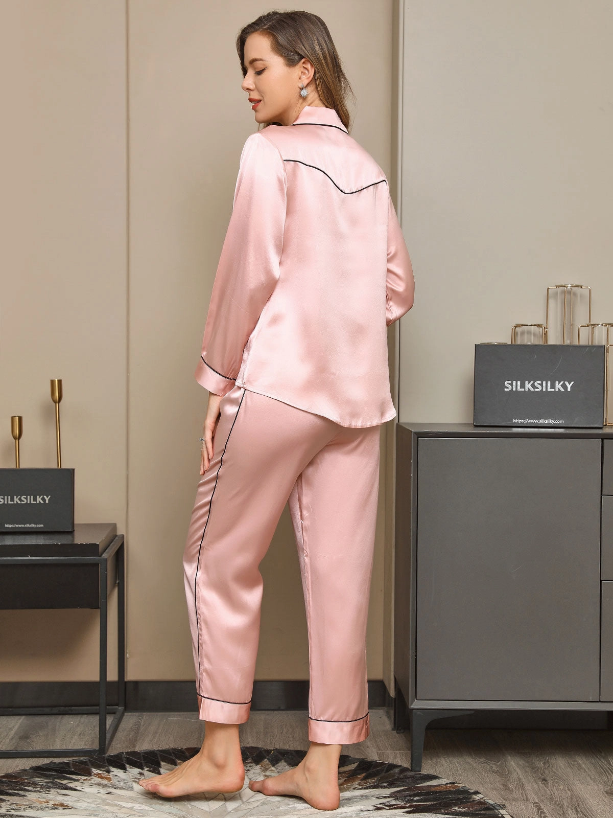 Clearance(US Warehouse) - 19Momme Pure Silk Piping Trim Pajama Set 2Pcs