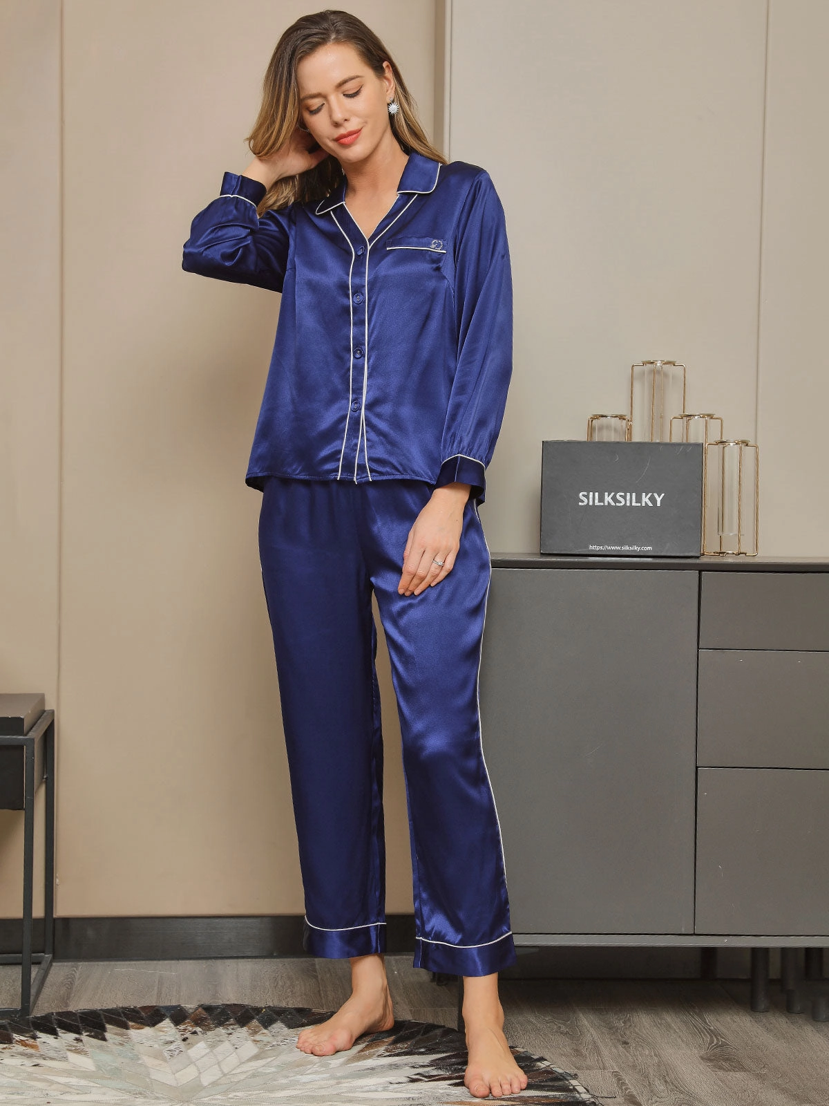 Clearance(US Warehouse) - 19Momme Pure Silk Piping Trim Pajama Set 2Pcs