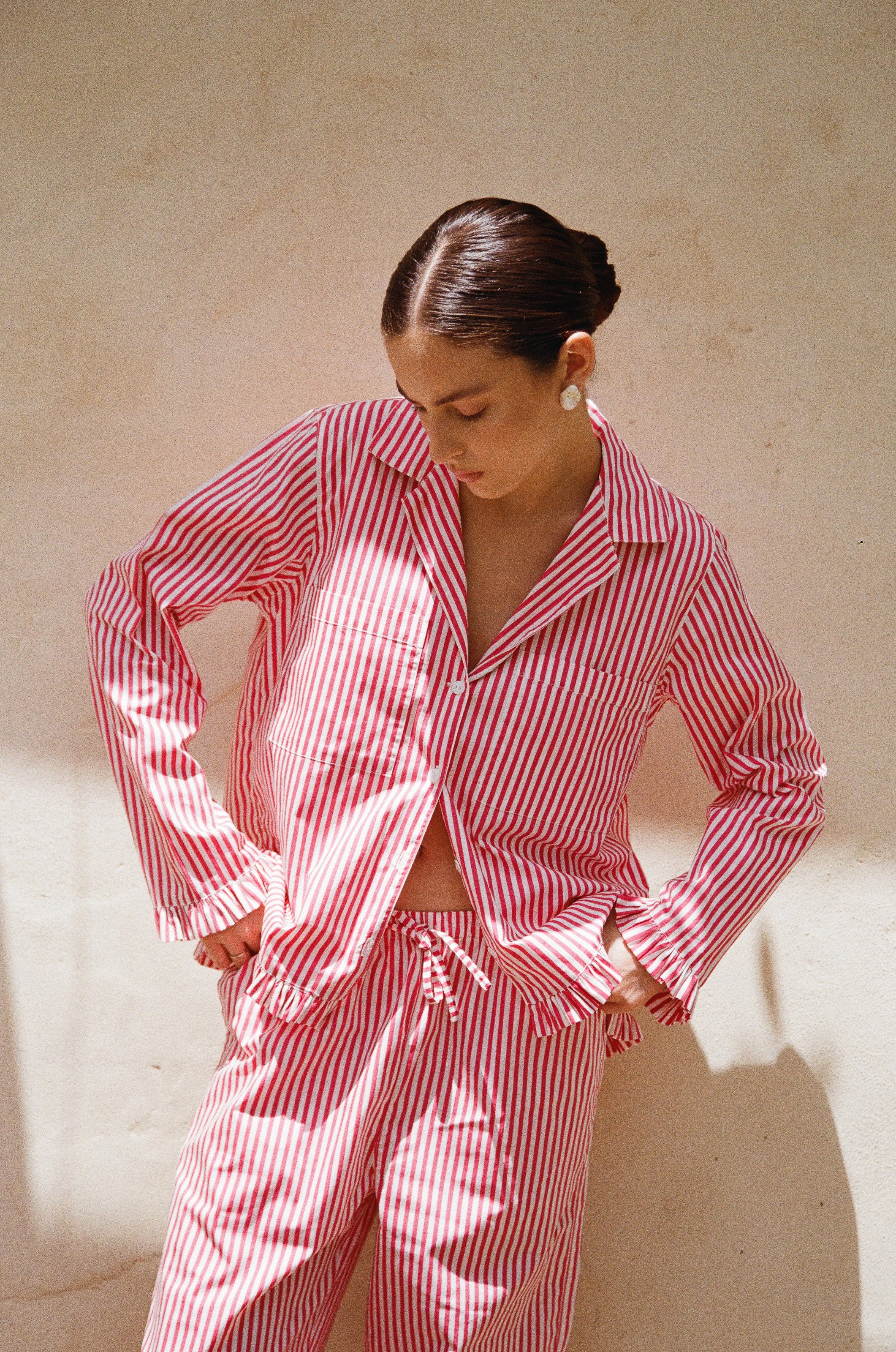 Felicity Frill Set - Long - Pinstripe Cherry
