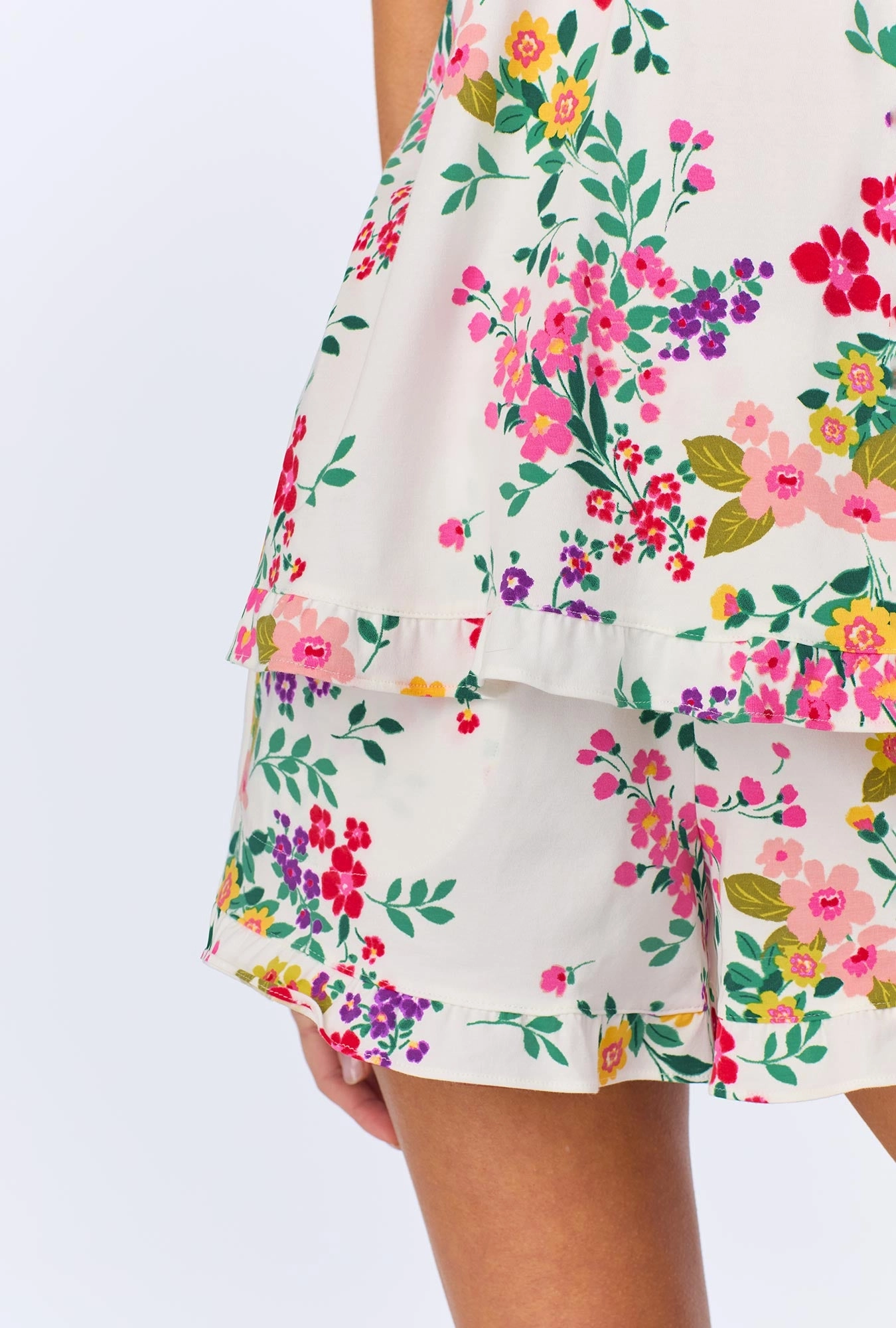 Full Bloom Ruffle Tank Shorty Stretch Jersey PJ Set