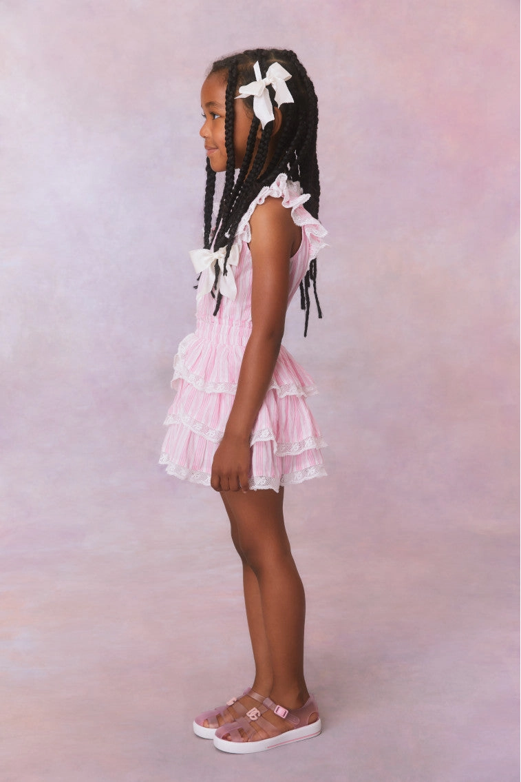 Girls Janelly Cotton Stripe Dress- Captiva Pink