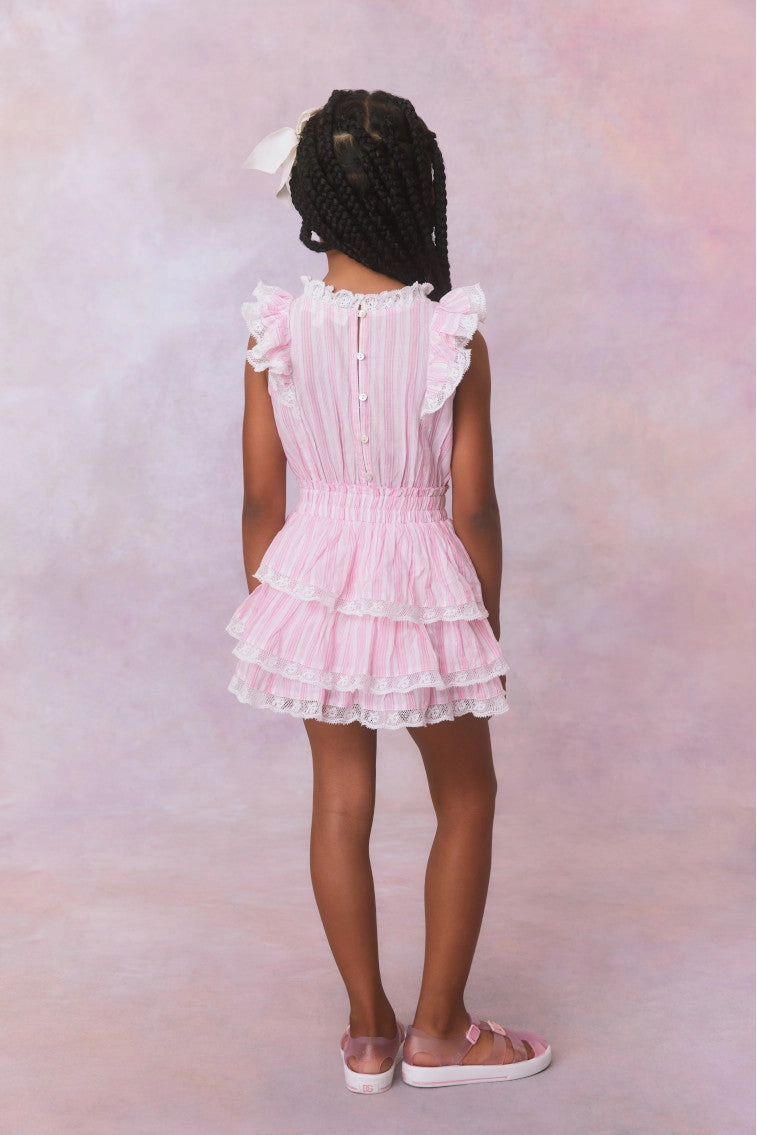 Girls Janelly Cotton Stripe Dress- Captiva Pink