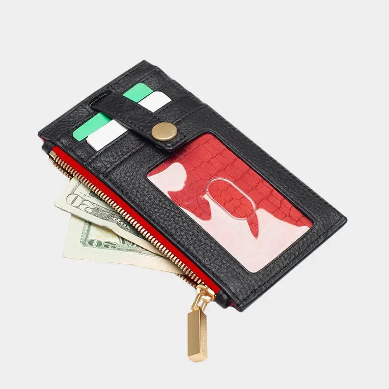 Hammitt 210 West Wallet Black/Brushed Gold Red Zip