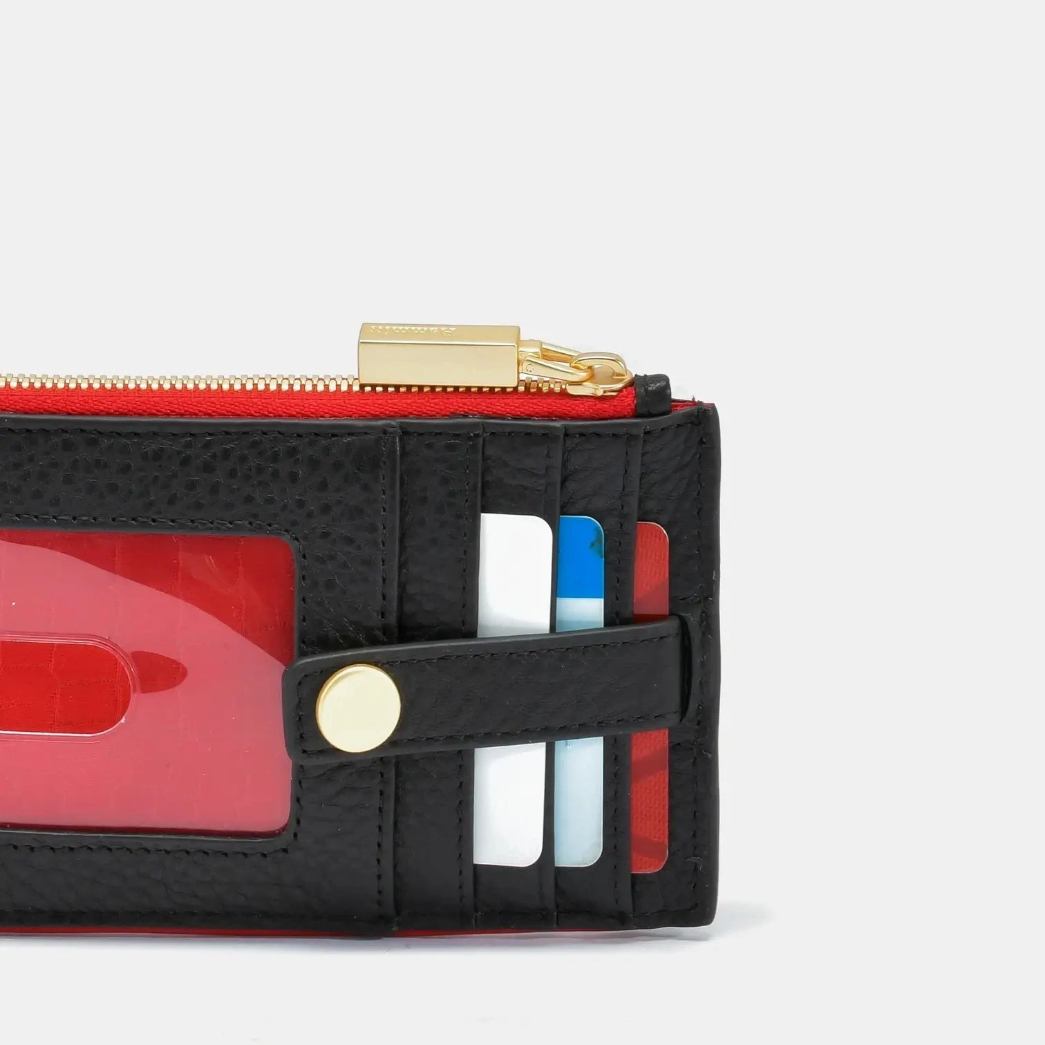 Hammitt 210 West Wallet Black/Brushed Gold Red Zip