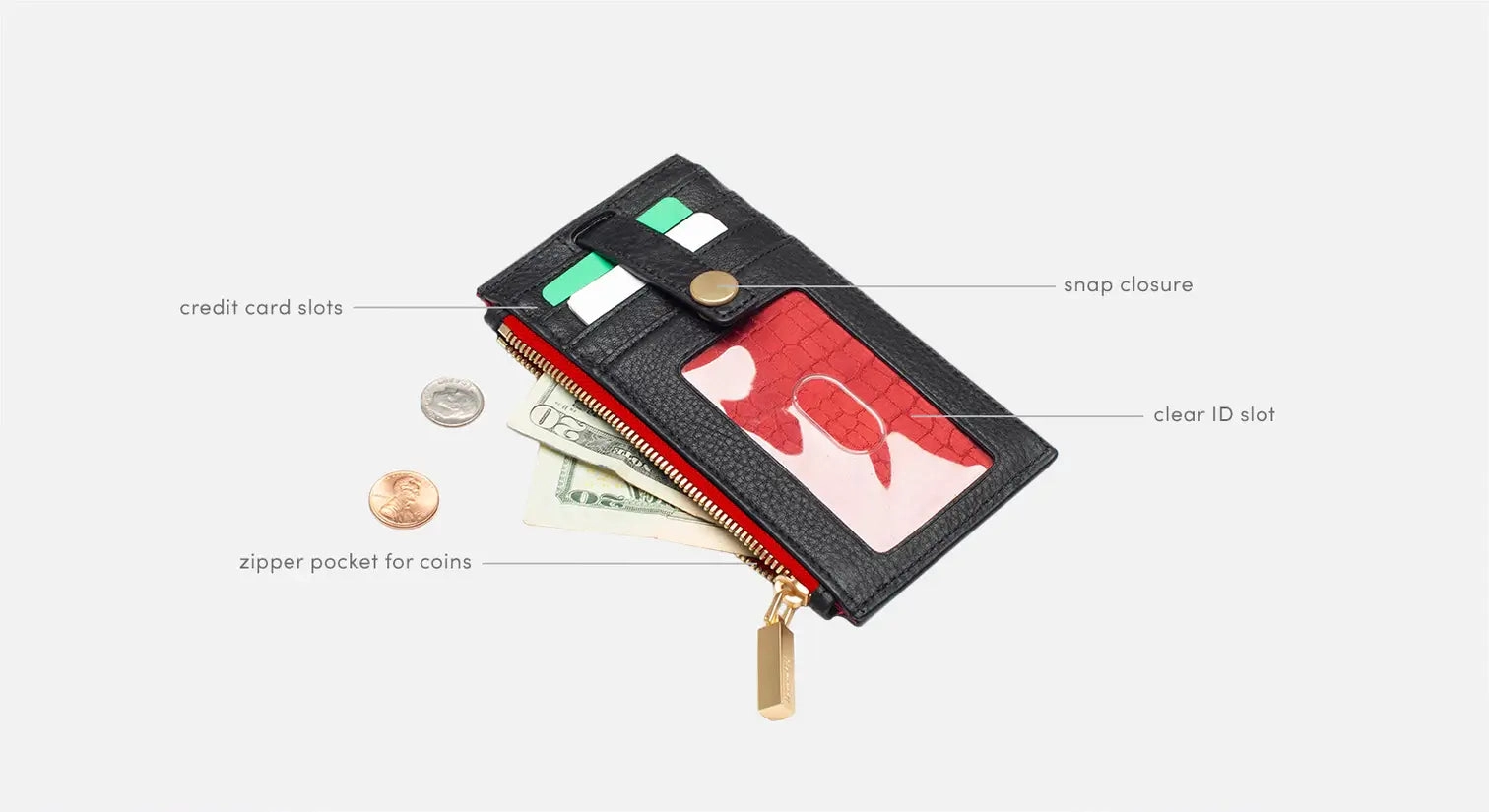 Hammitt 210 West Wallet Black/Brushed Gold Red Zip