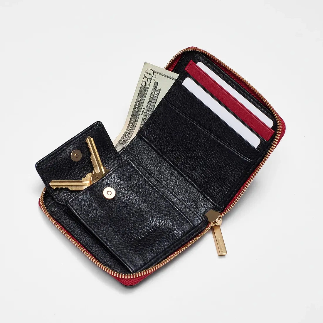 Hammitt 5 North Wallet Black/Brushed Gold Red Zip