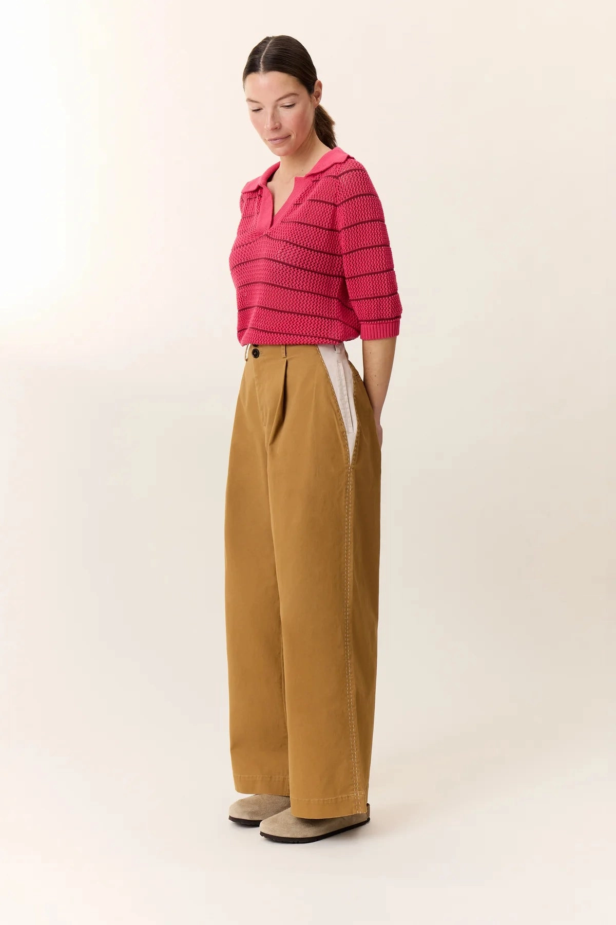 Leon & Harper Pippa Beige Two-Toned Trousers