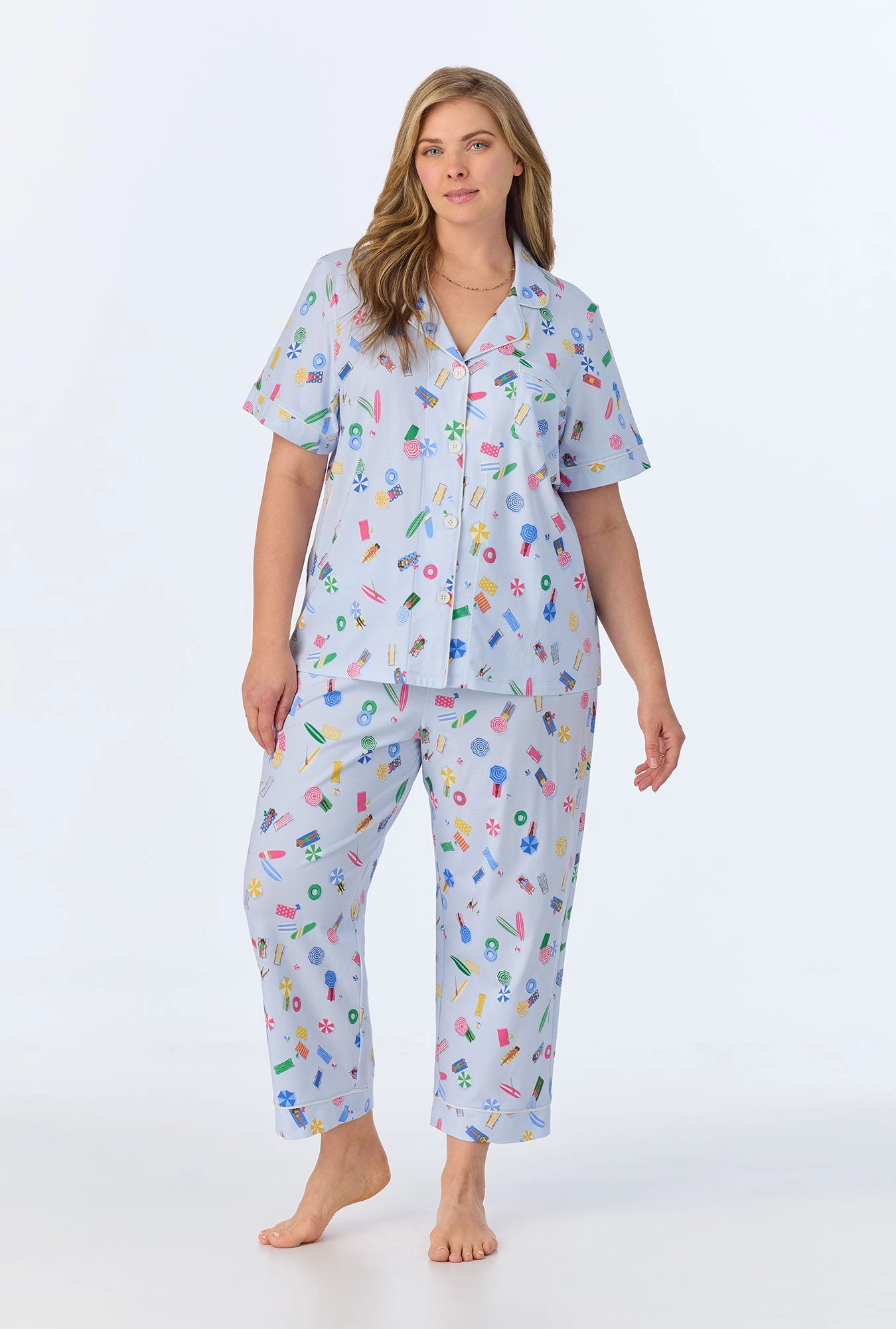 Lifes A Beach Short Sleeve Classic Stretch Jersey Cropped PJ Set