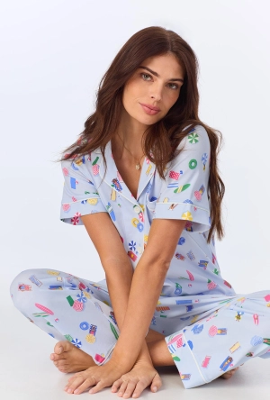 Lifes A Beach Short Sleeve Classic Stretch Jersey Cropped PJ Set