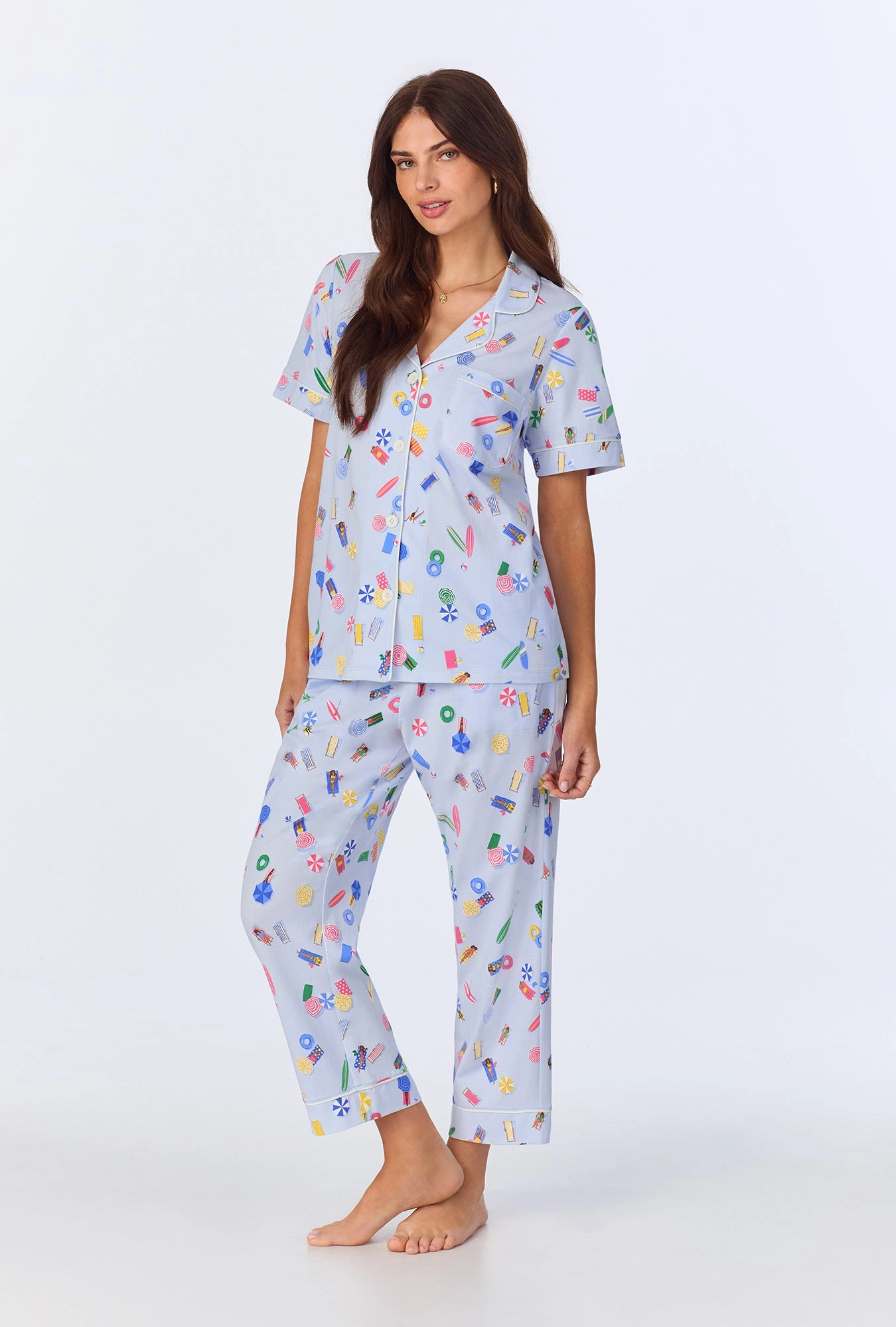 Lifes A Beach Short Sleeve Classic Stretch Jersey Cropped PJ Set