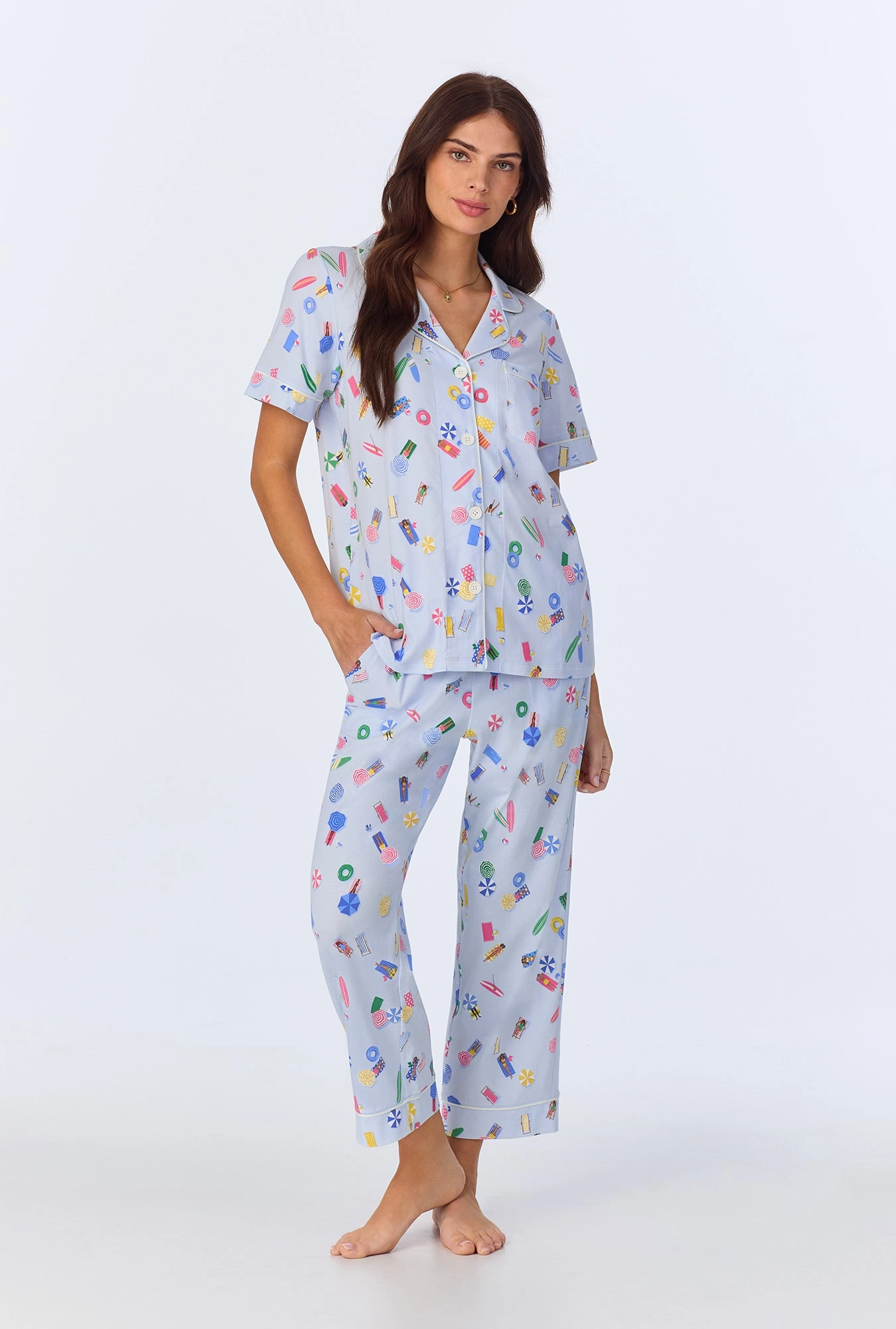 Lifes A Beach Short Sleeve Classic Stretch Jersey Cropped PJ Set