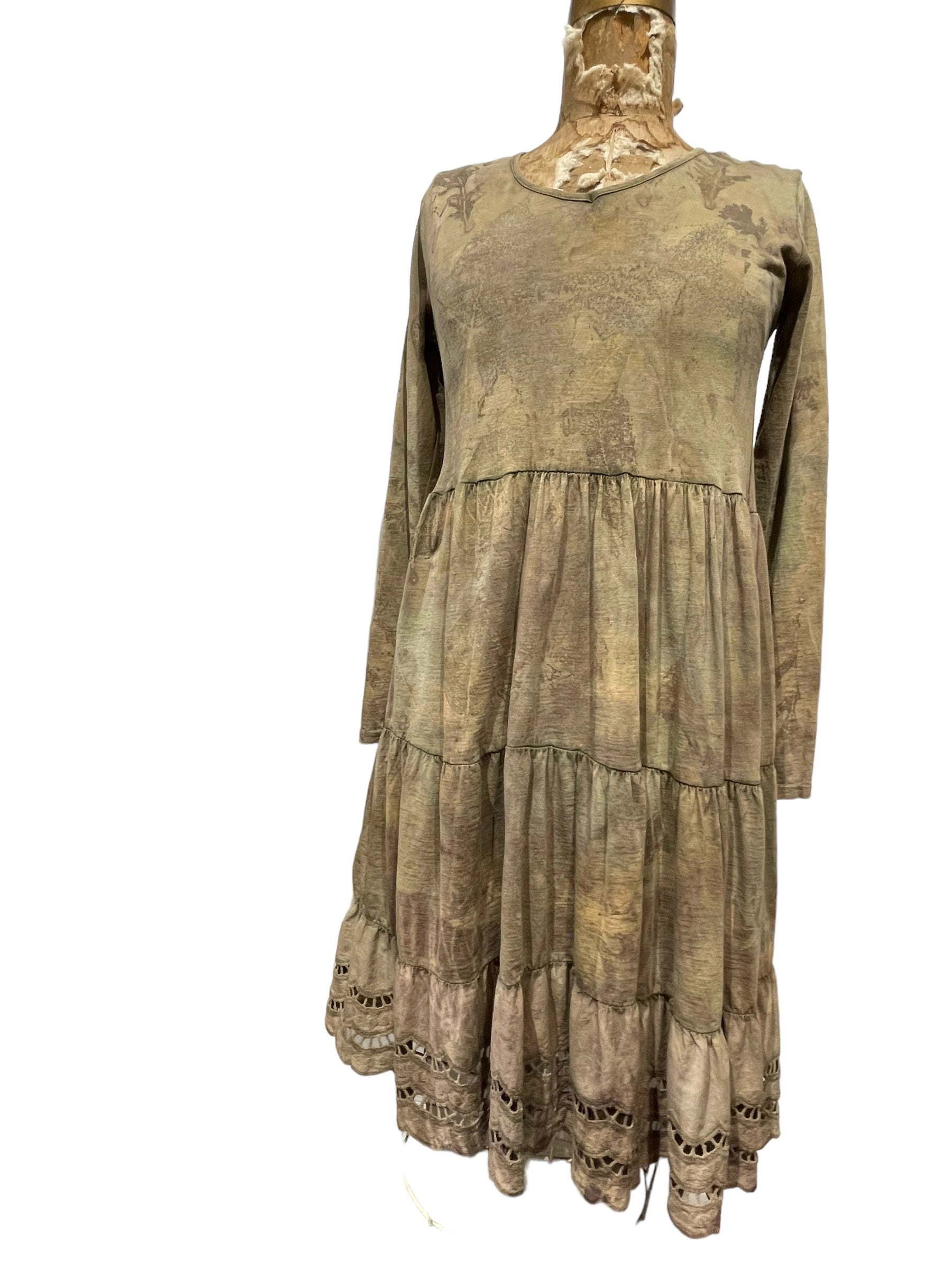 Long Sleeve ecodyed and indigo cotton dress