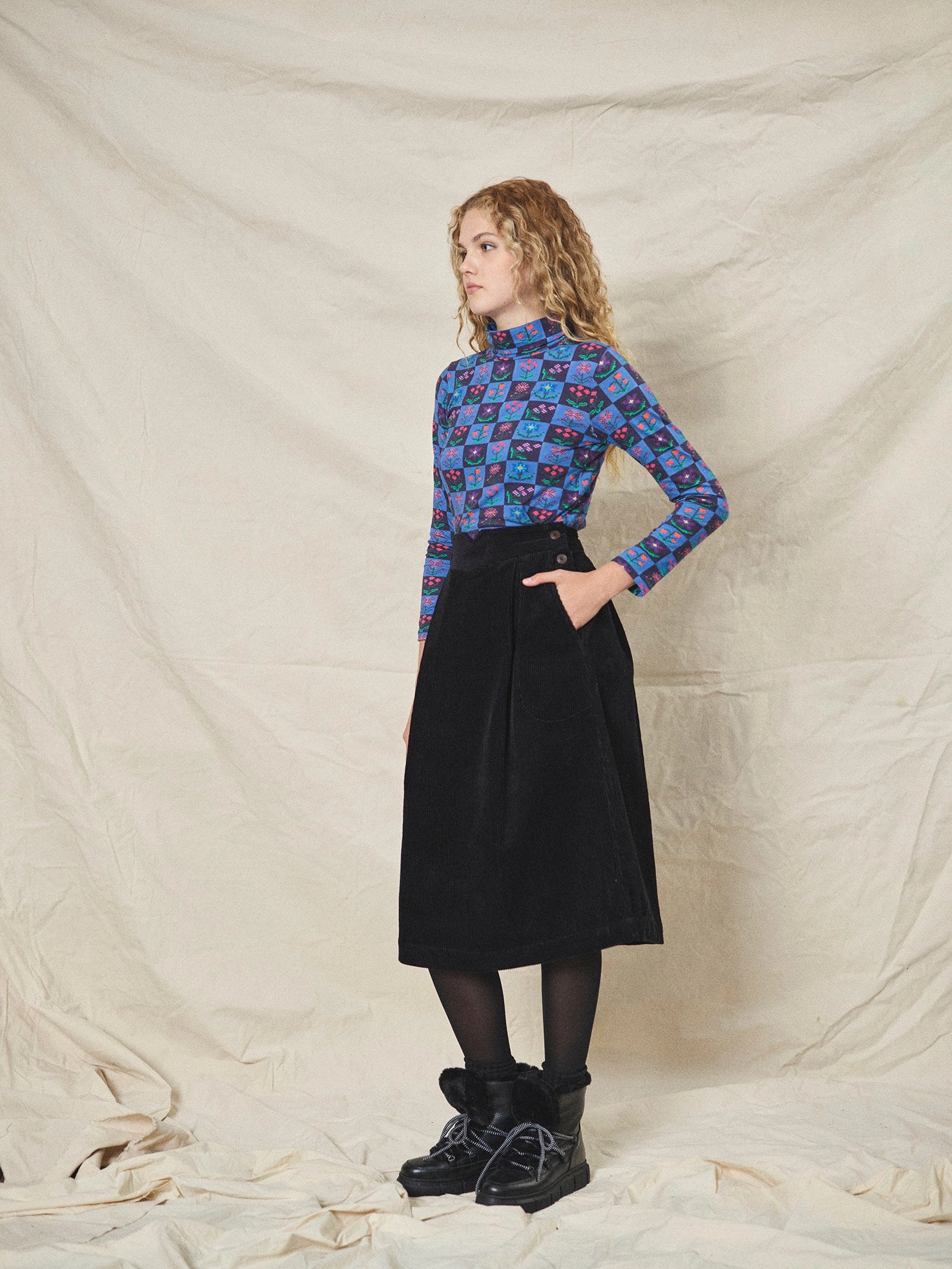 Lowie Check Organic Roll Neck