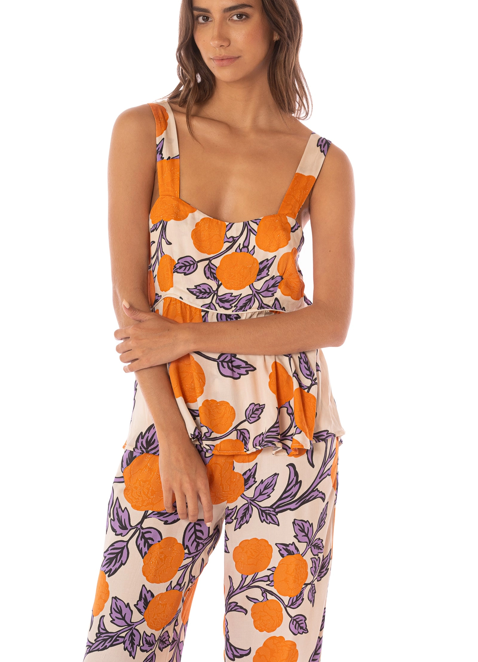 Maaji Western Orange Flower Owl Sleeveless Pant Set