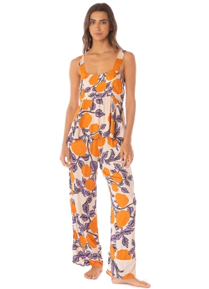 Maaji Western Orange Flower Owl Sleeveless Pant Set