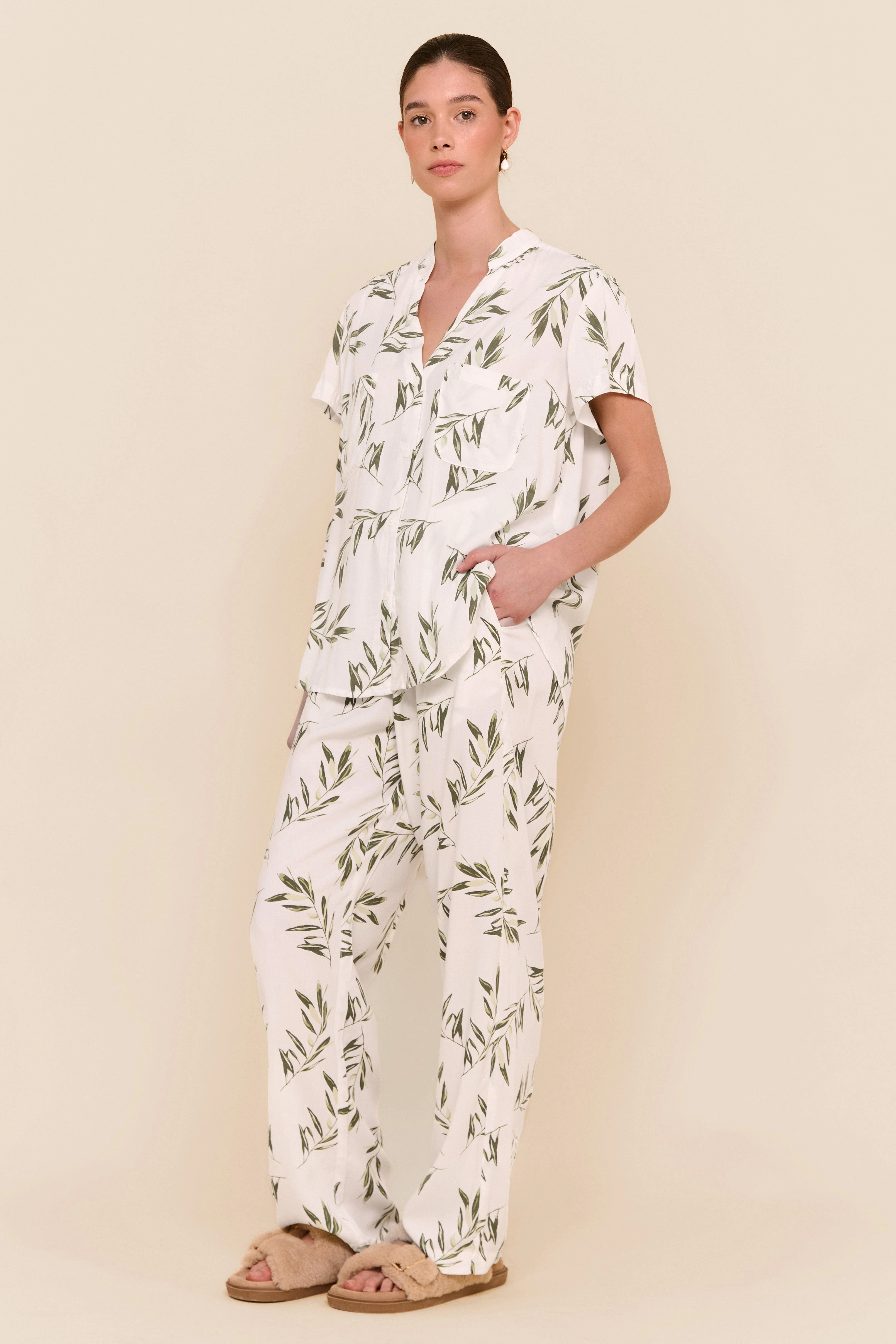 Maggie Pyjama Set - Long Pants - Olive Leaf
