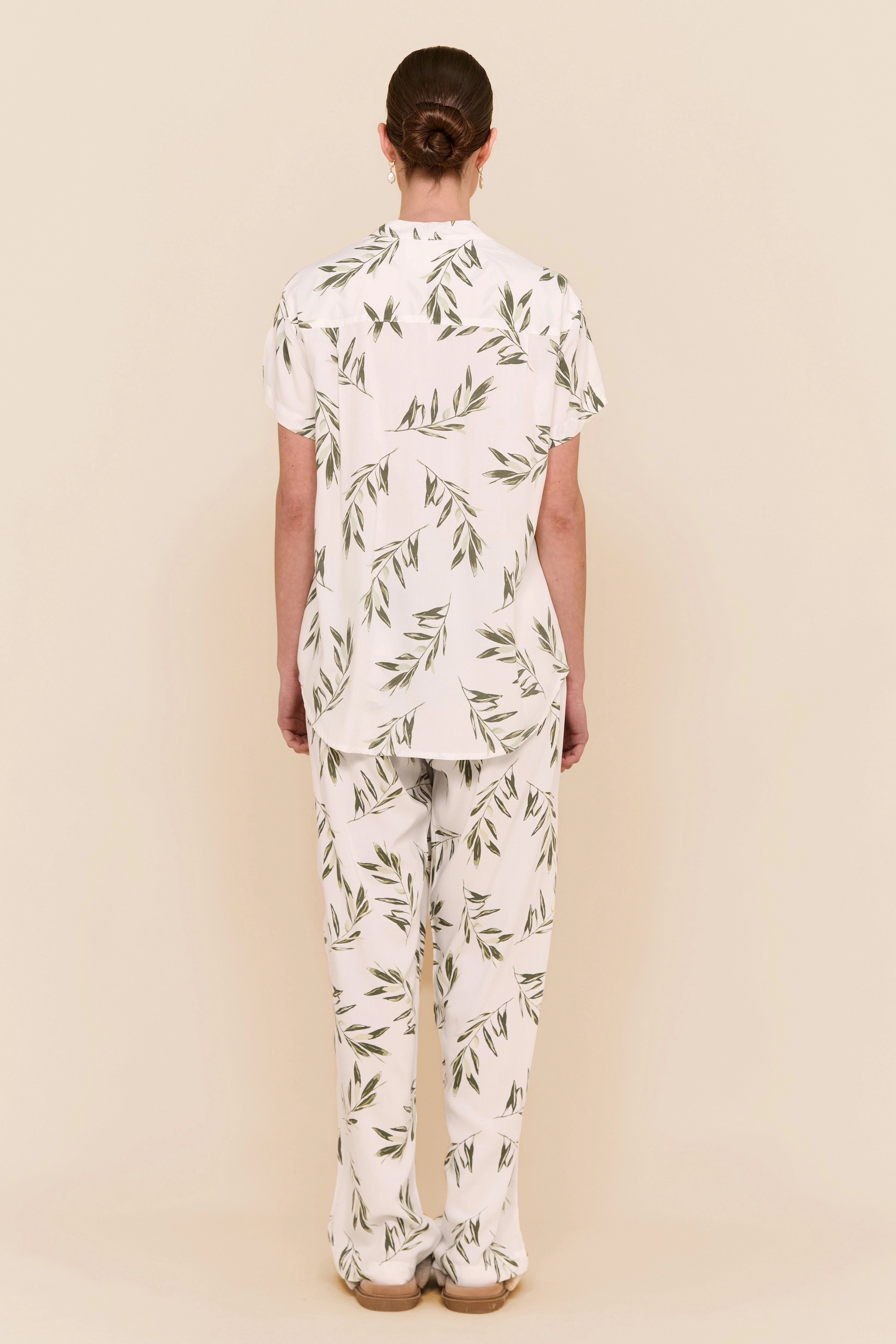 Maggie Pyjama Set - Long Pants - Olive Leaf