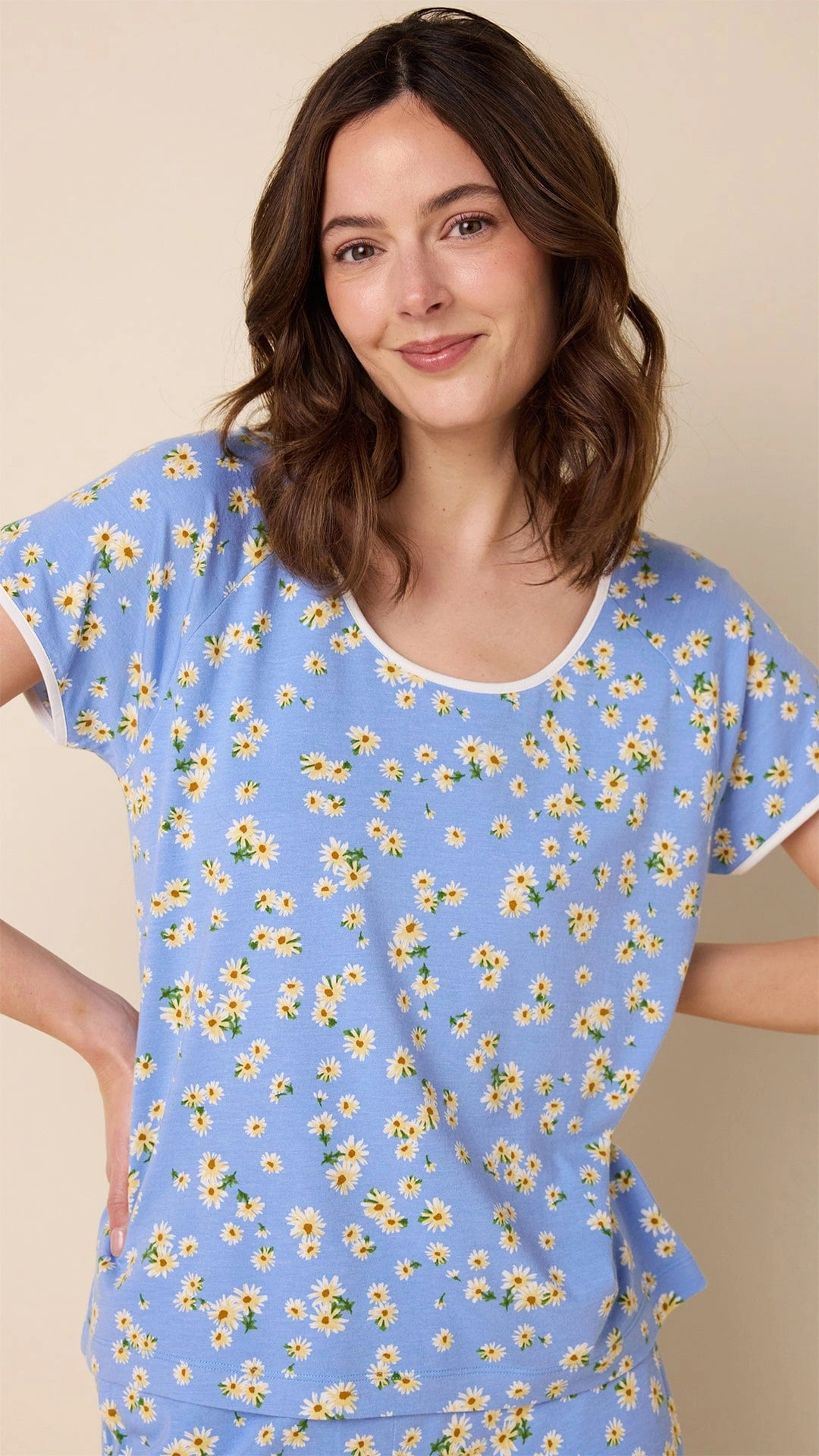 Marguerite Pima Knit Short-Sleeved Simple Set