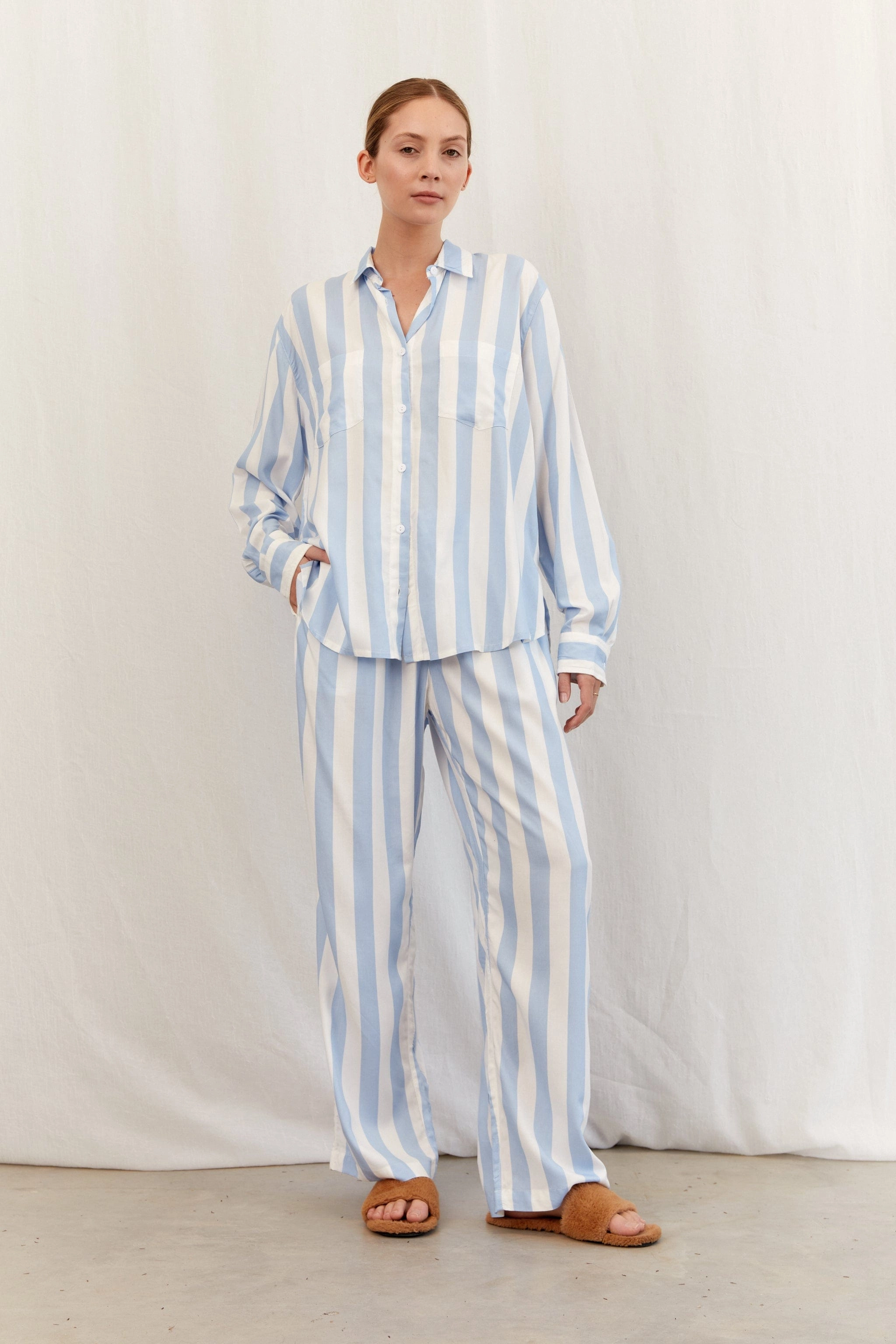 Marlon Long Sleep Set - Stripe - Blue
