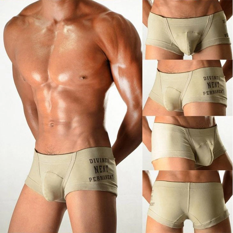 Men cotton boxer shorts with closed cuffs low waist stylish solid color U convex design