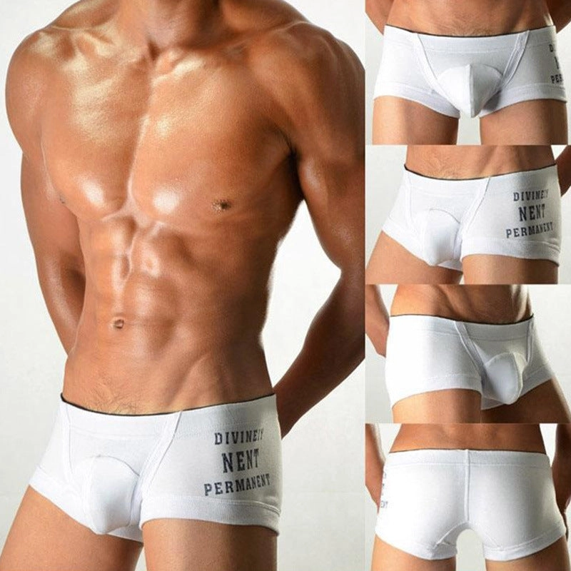 Men cotton boxer shorts with closed cuffs low waist stylish solid color U convex design