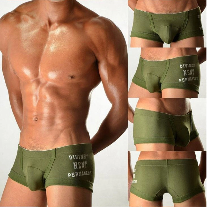 Men cotton boxer shorts with closed cuffs low waist stylish solid color U convex design