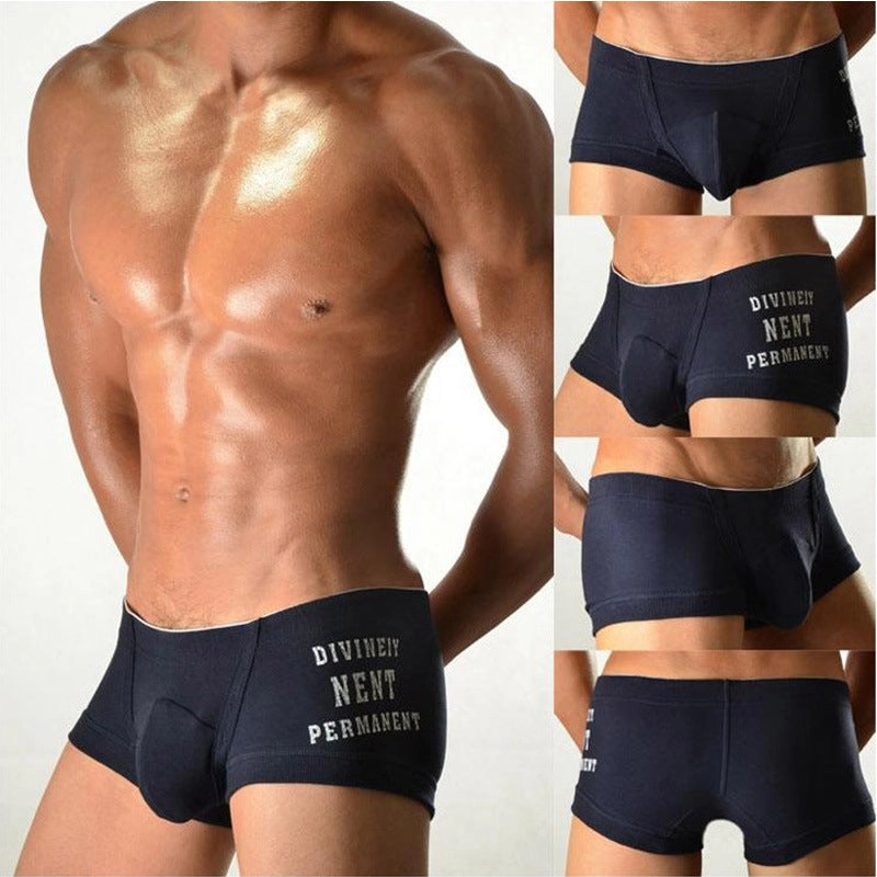 Men cotton boxer shorts with closed cuffs low waist stylish solid color U convex design
