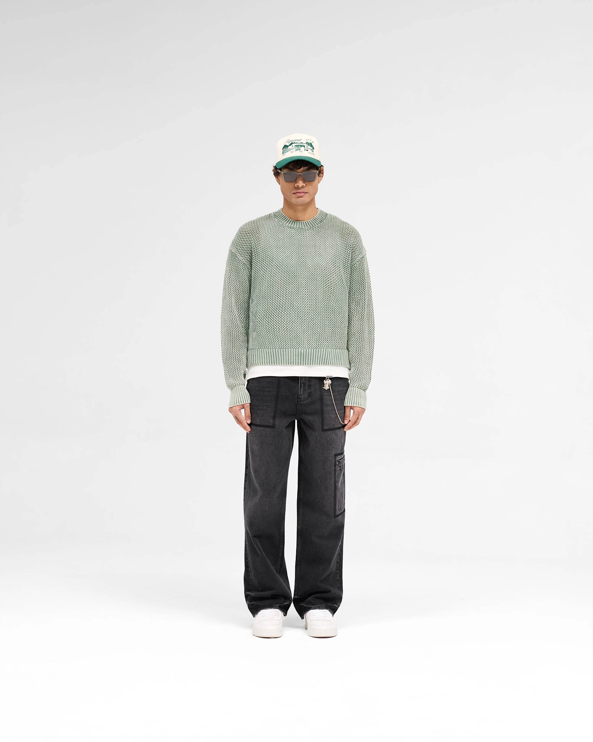Open Gauge Knit Sweater - Forest Green