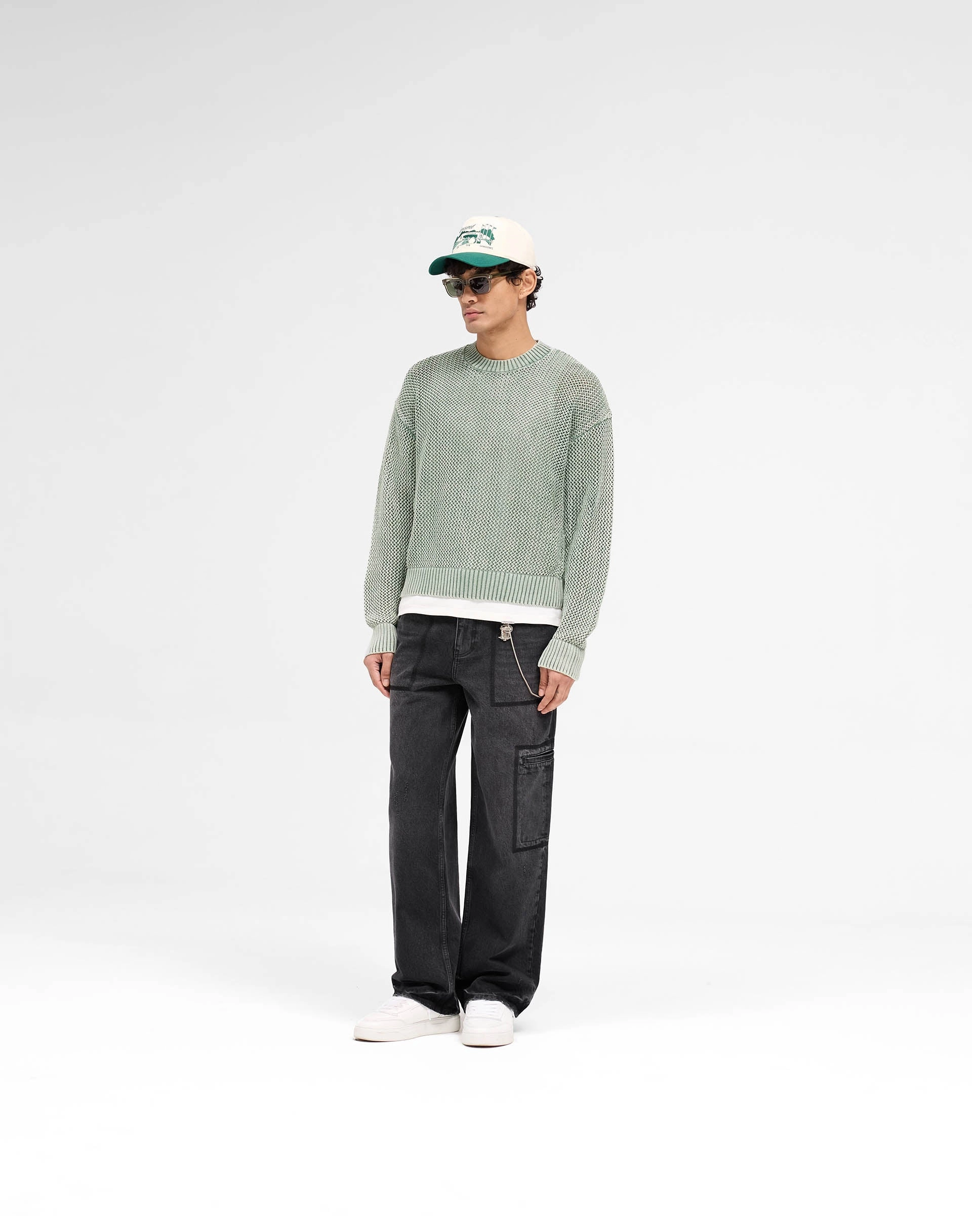 Open Gauge Knit Sweater - Forest Green