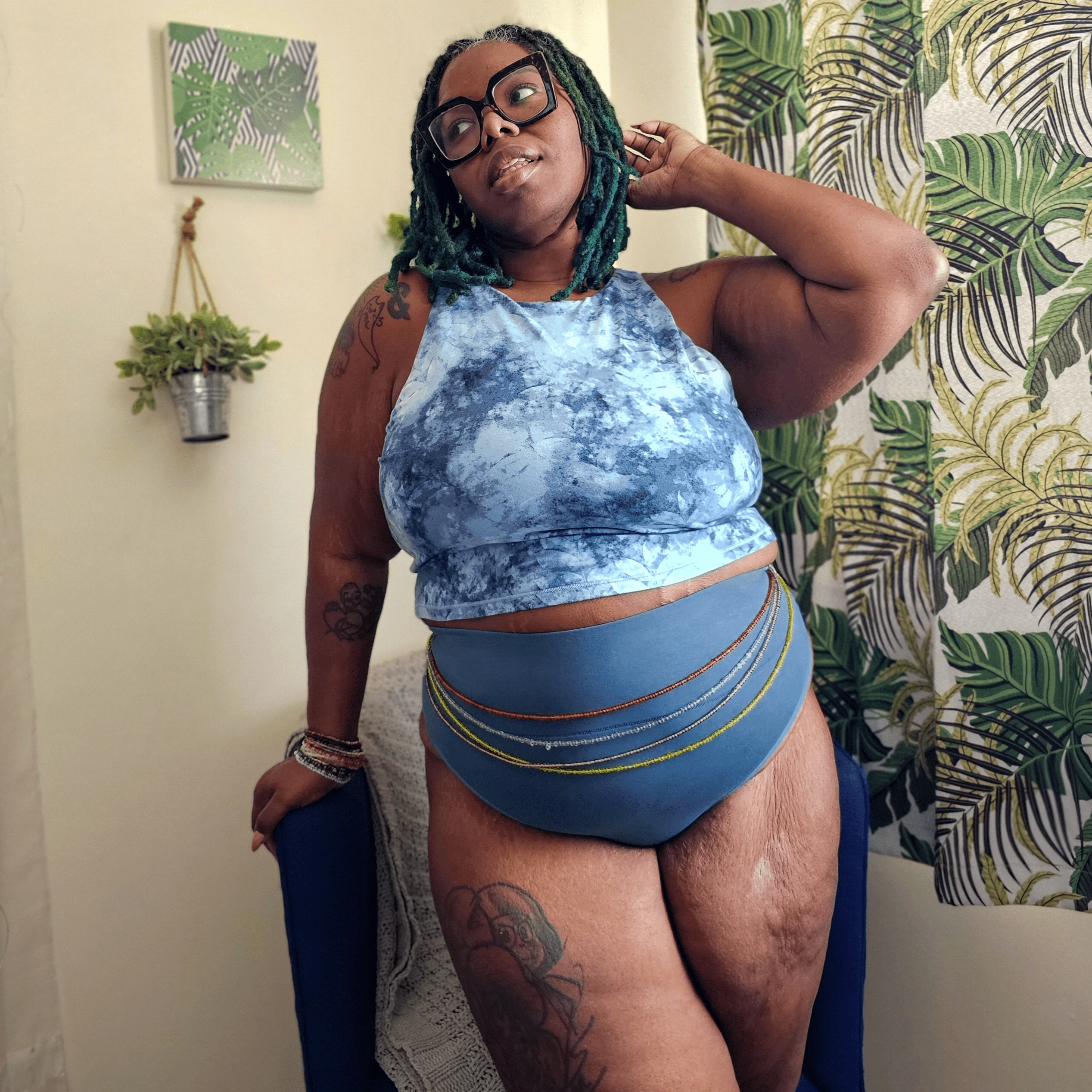Organic Cotton Cheeky High Leg Panties -  Denim