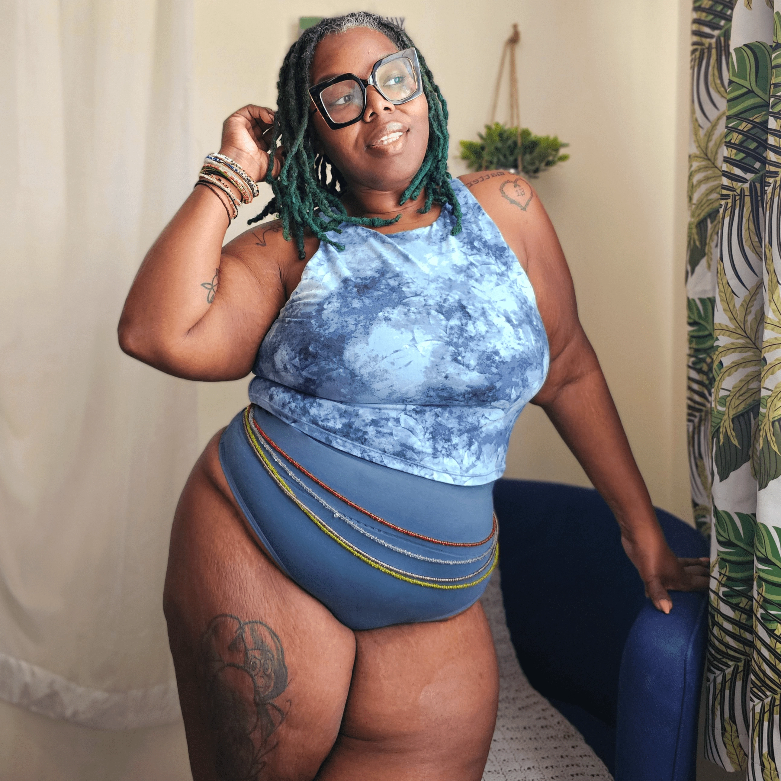 Organic Cotton Cheeky High Leg Panties -  Denim