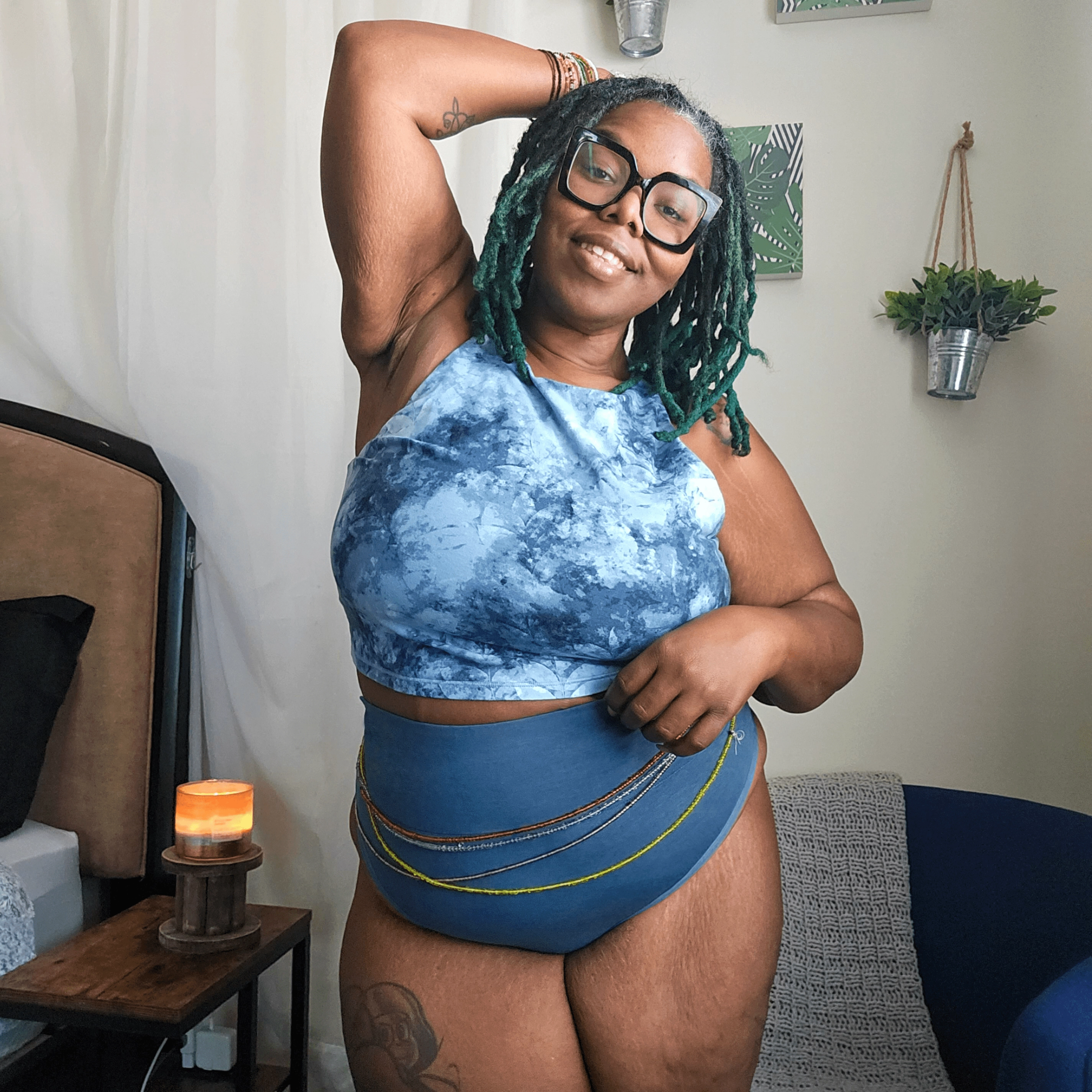 Organic Cotton Cheeky High Leg Panties -  Denim